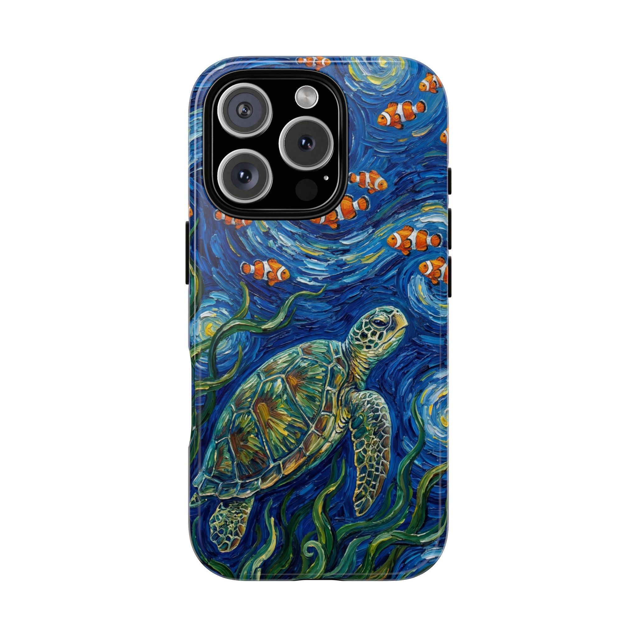 Sea Turtle & Clownfish Tough iPhone Case | Van Gogh Style Ocean Art