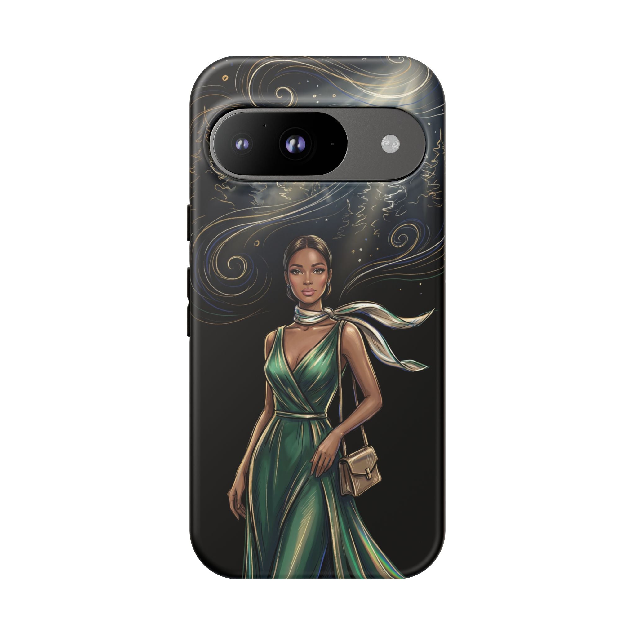 Elegant Woman in Green Dress Art Protective Tough Google Pixel Phone Case