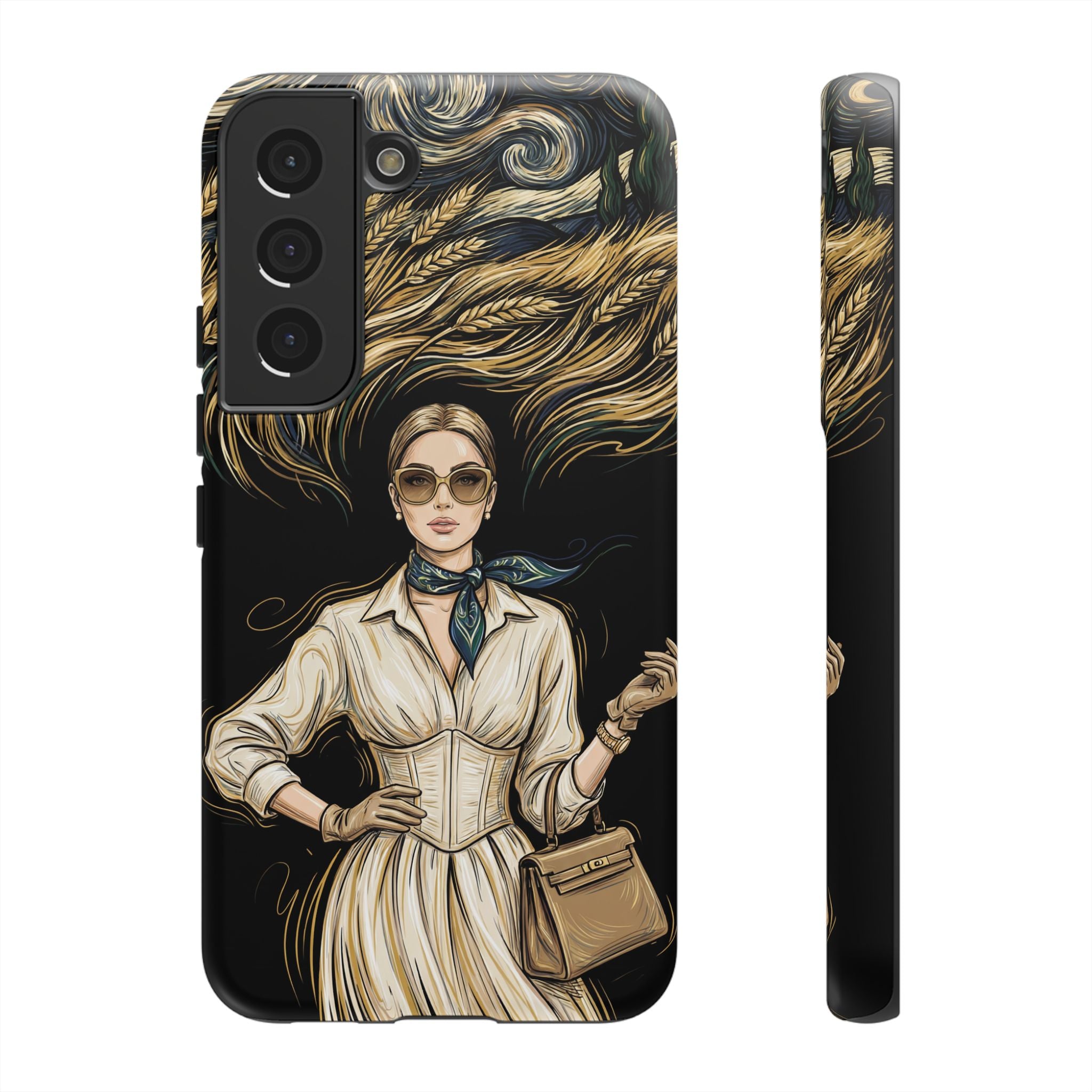 Vintage Elegance Samsung Galaxy Phone Case | Retro Woman with Flowing Golden Hair