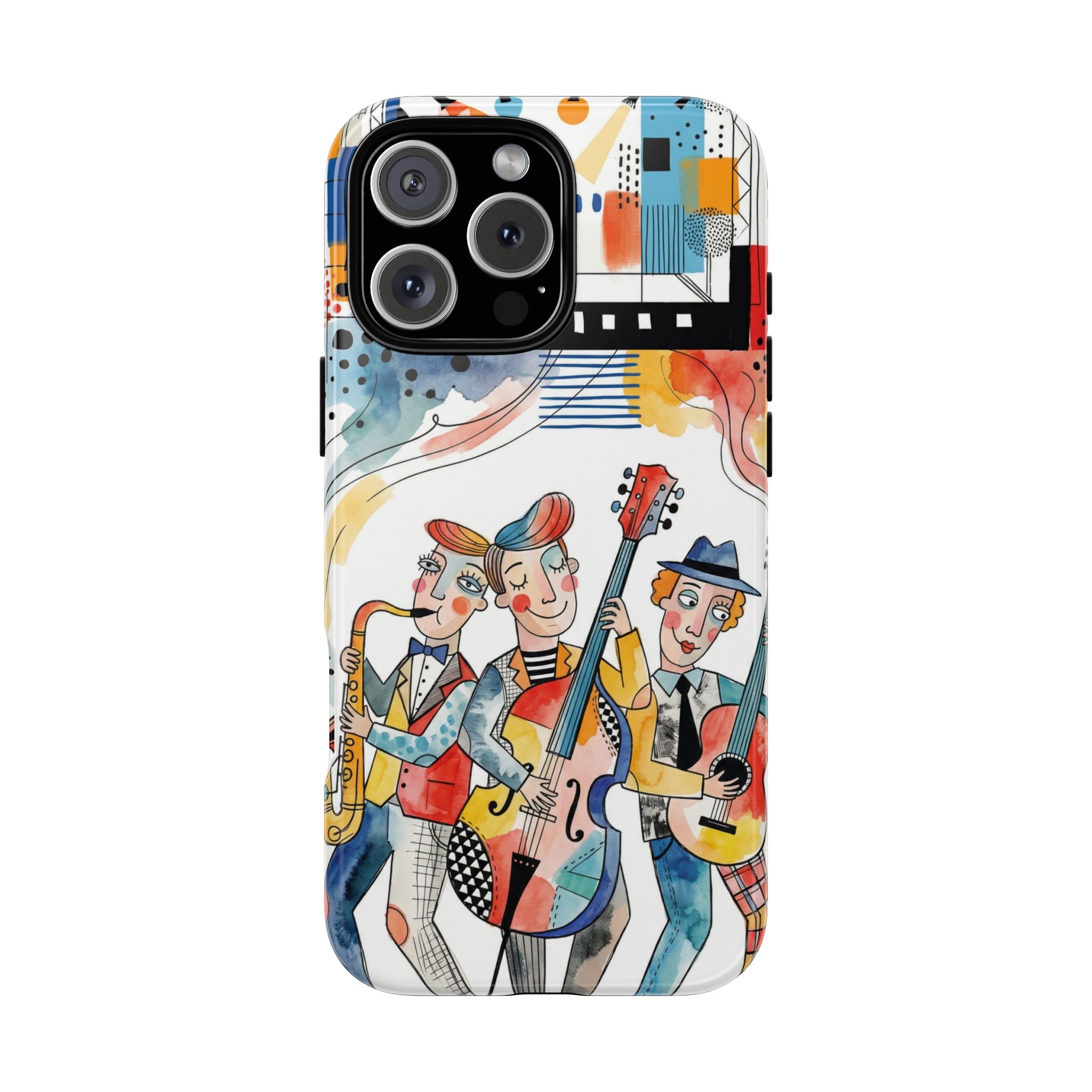 Musical Trio Illustrated iPhone Case | Colorful Jazz Band Art Phone Cover