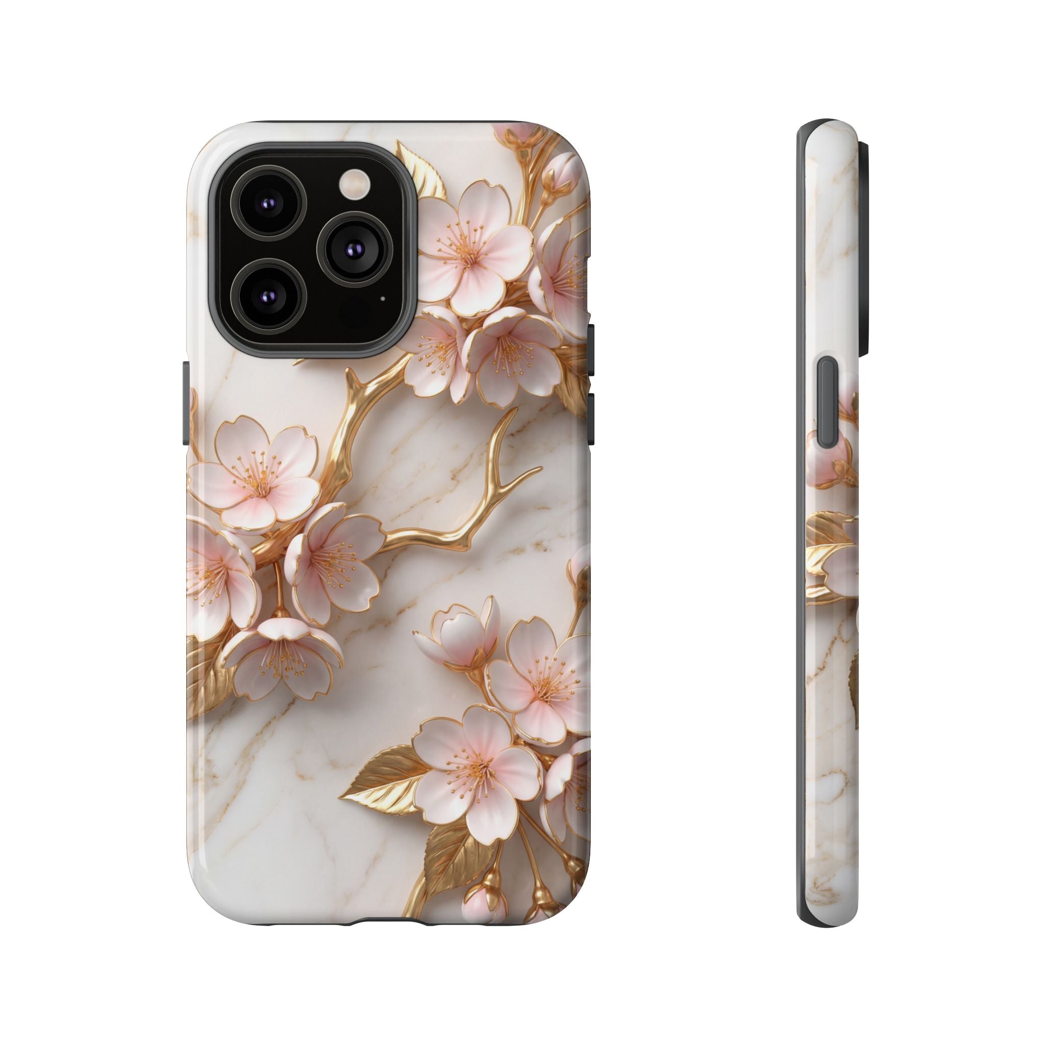 Floral Marble iPhone Case — Sakura Gold Cherry Blossom Tough Case
