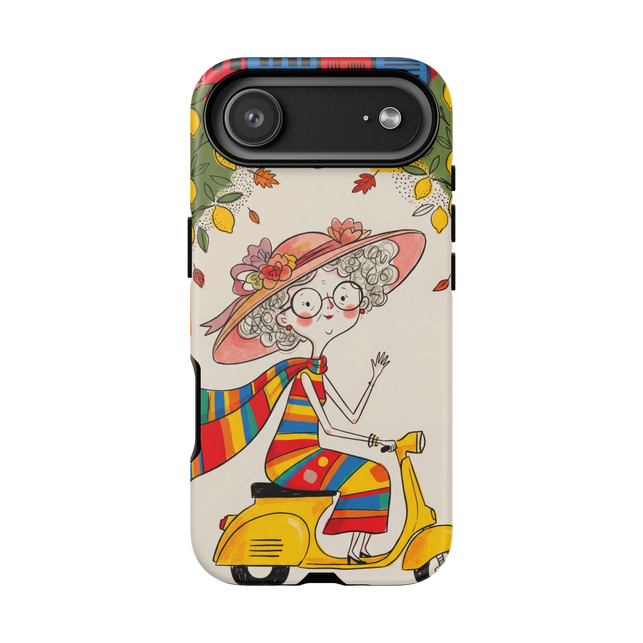 Vintage Scooter Granny iPhone Case | Colourful Retro Elderly Lady Design