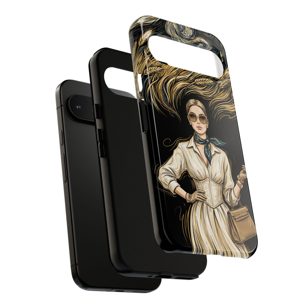 Vintage Elegance Google Pixel Phone Case | Retro Woman with Flowing Golden Hair