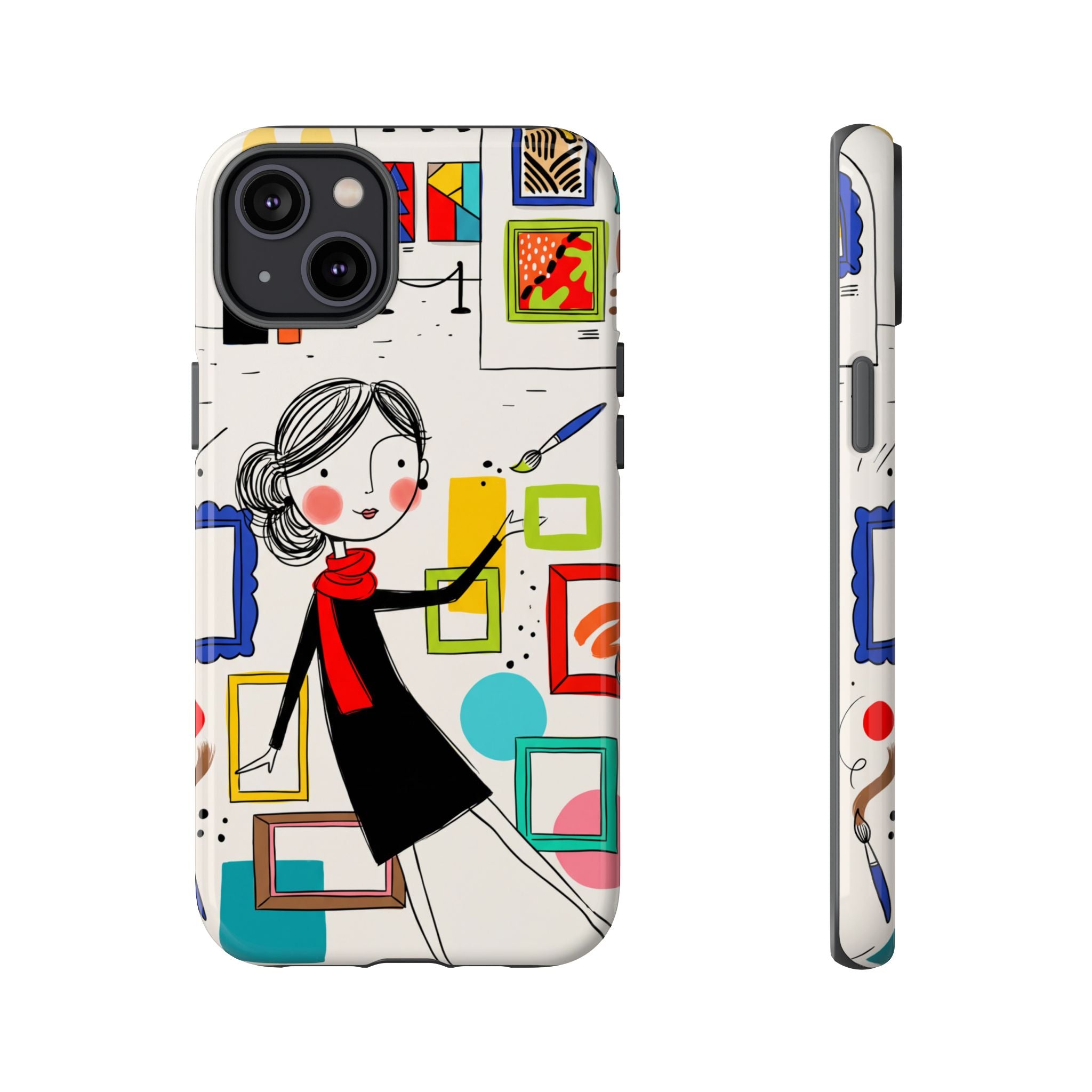 Art Gallery Illustration iPhone Case | Cute Woman with Frames Design