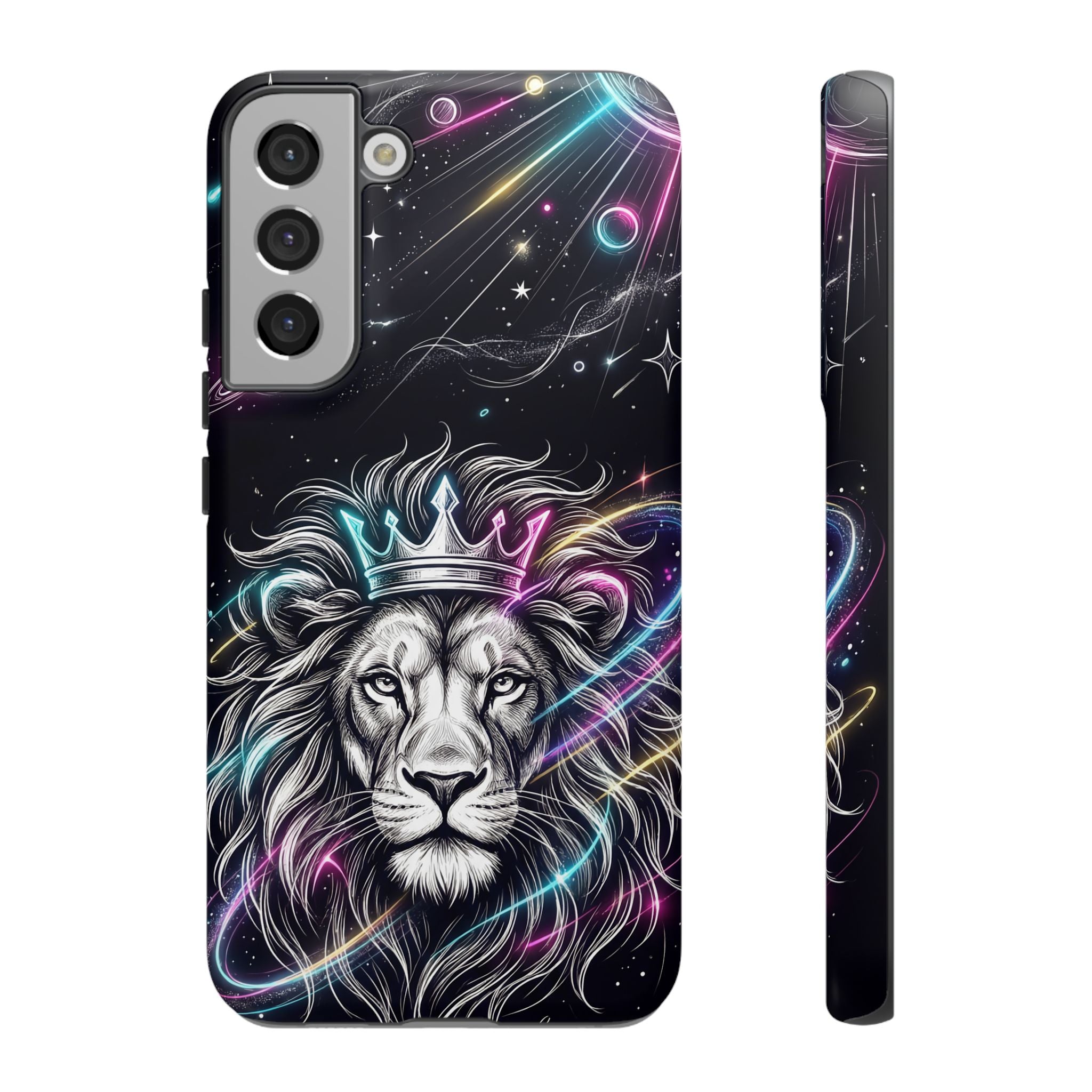 Galaxy Lion Samsung Galaxy Phone Case | Neon Crowned Lion Protective Case