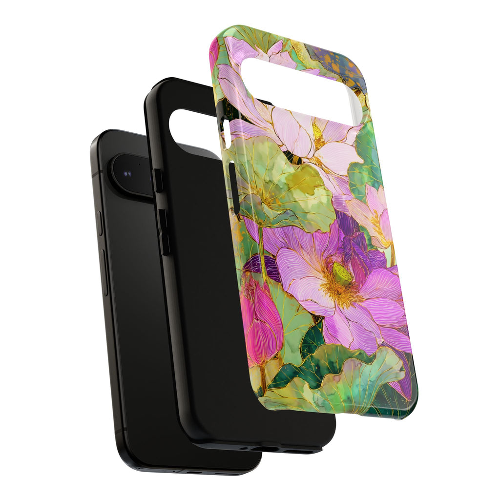 Floral Watercolor Tough Google Pixel Phone Case | Pink Lotus Garden Protective Cover