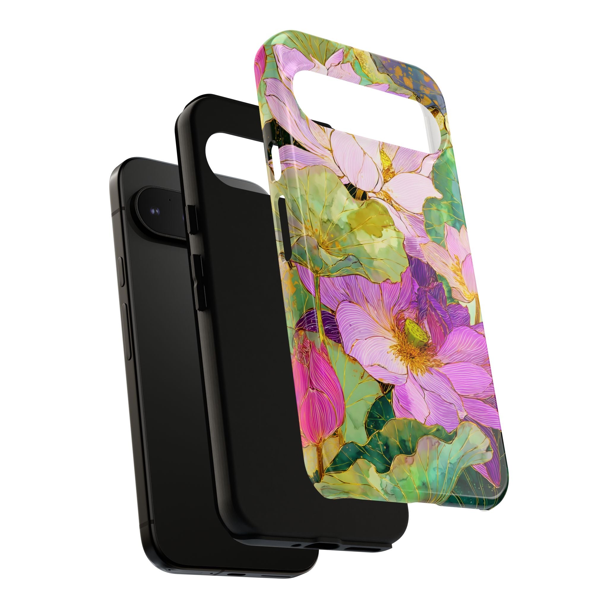 Floral Watercolor Tough Google Pixel Phone Case | Pink Lotus Garden Protective Cover