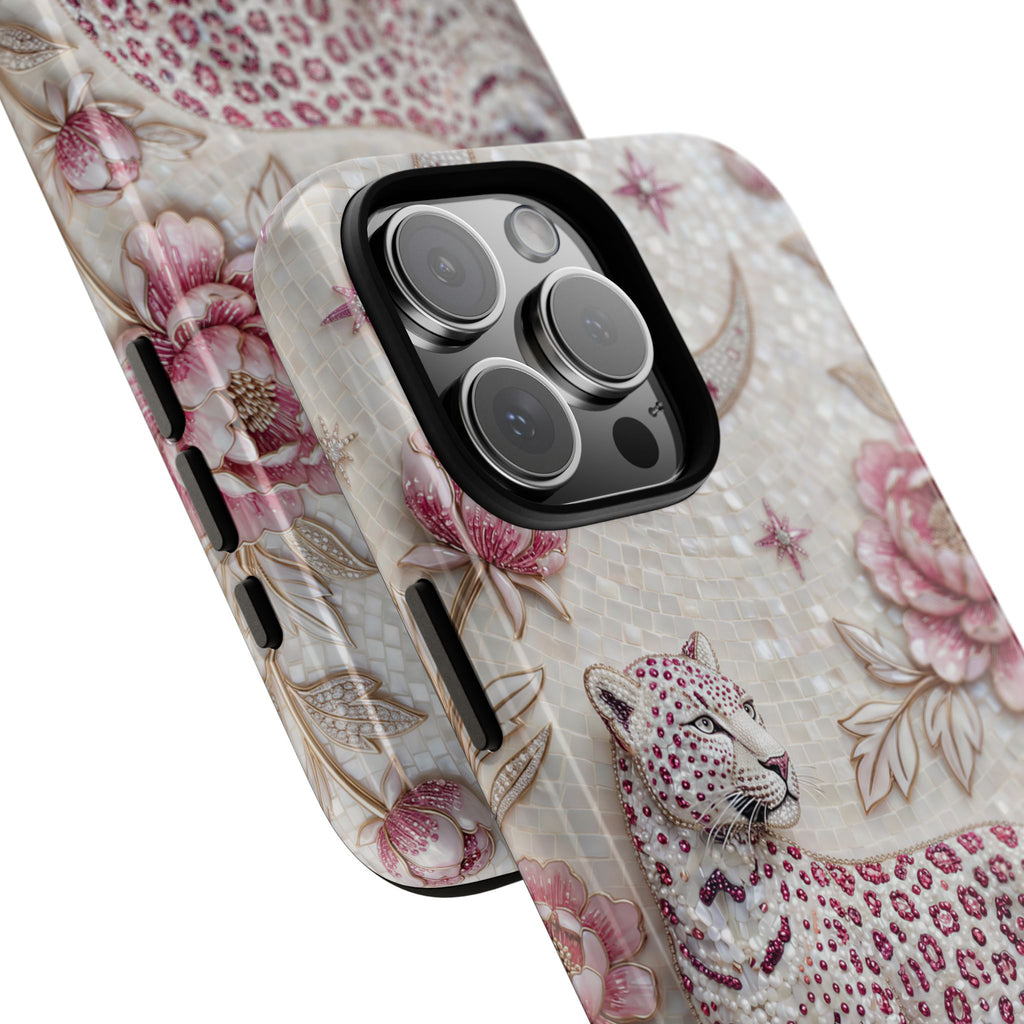 Cover iPhone "Luna Leopardata Floreale" | Custodia Protettiva Botanica Vintage Rosa