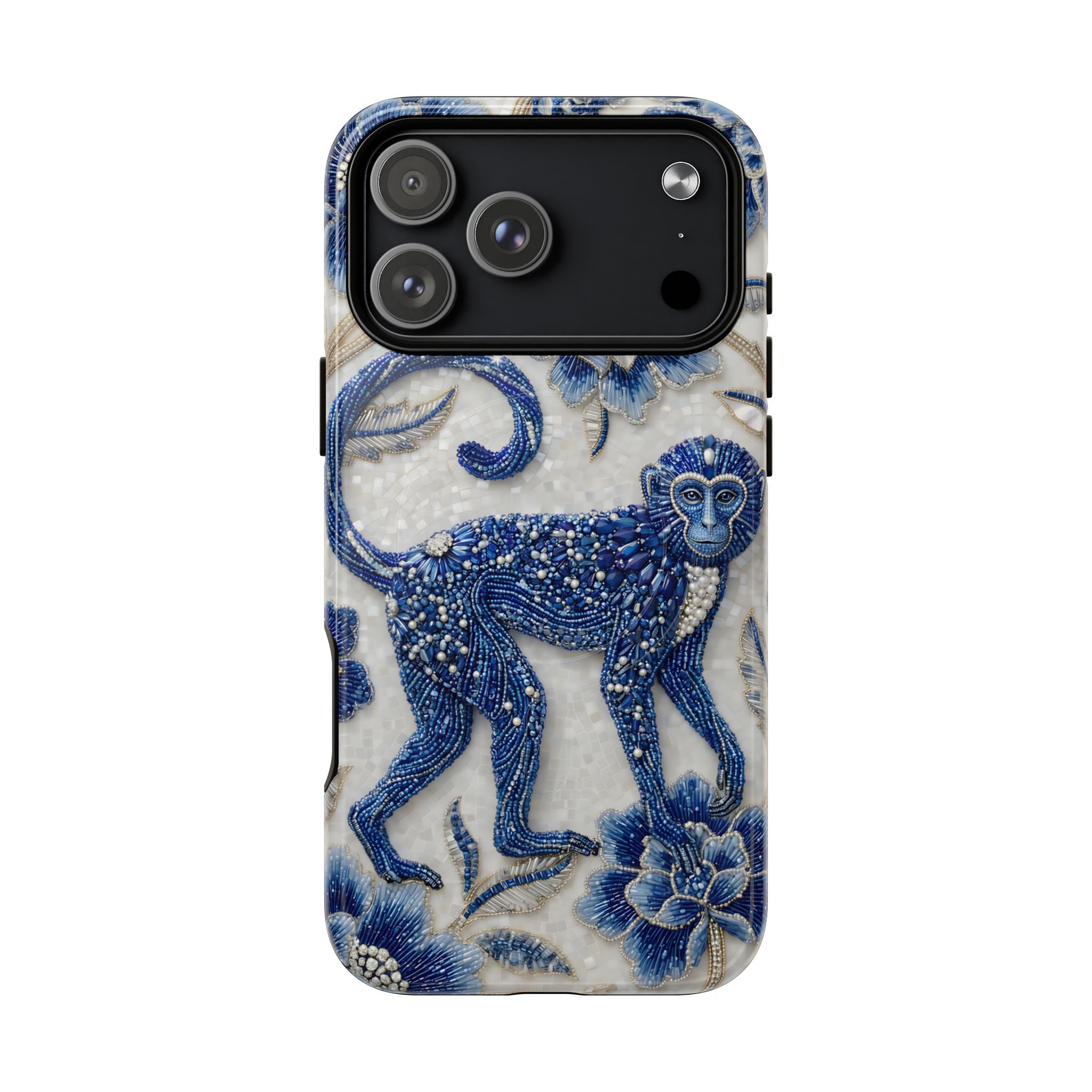 Asian Zodiac Monkey MagSafe iPhone Case | Blue & White Porcelain Art Protective Case | Year of the Monkey Gift