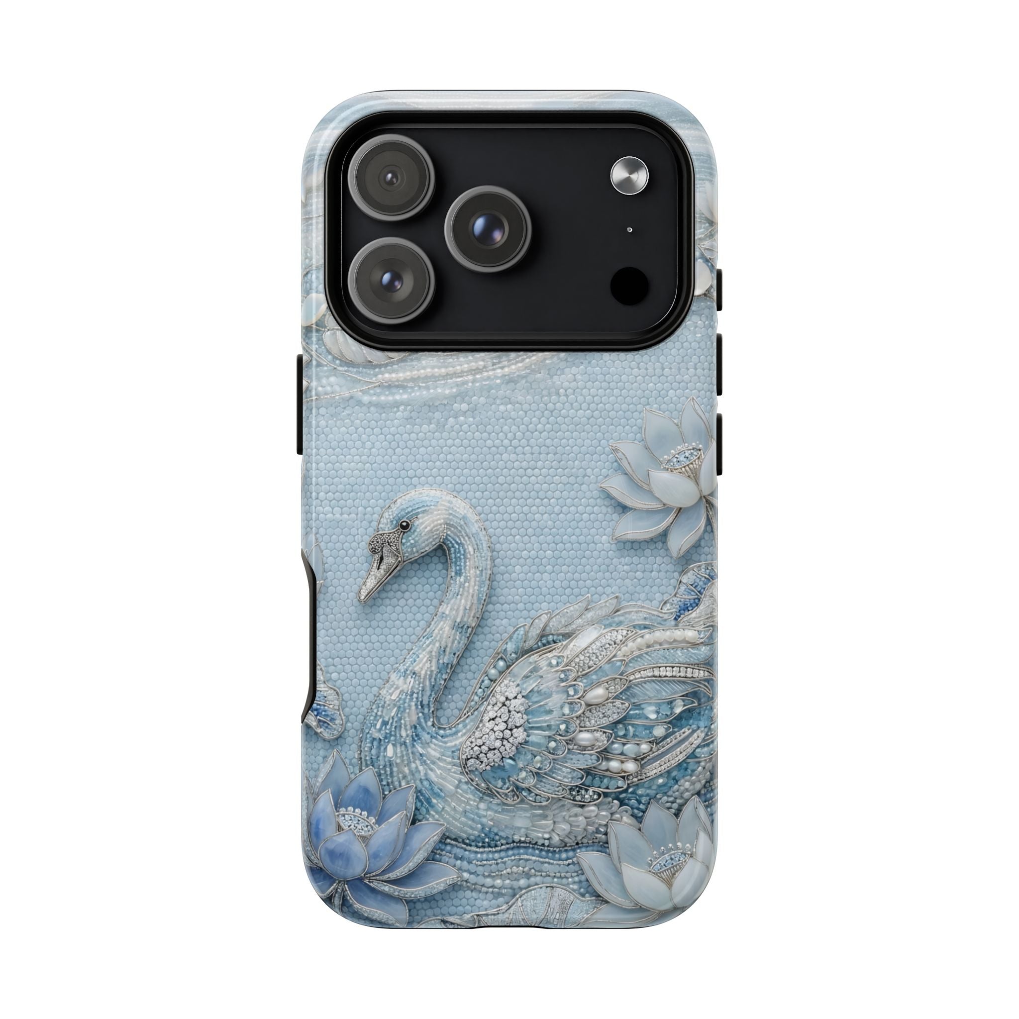 Swan Lake Floral MagSafe iPhone Case | Sparkling Blue Swan Protective Case