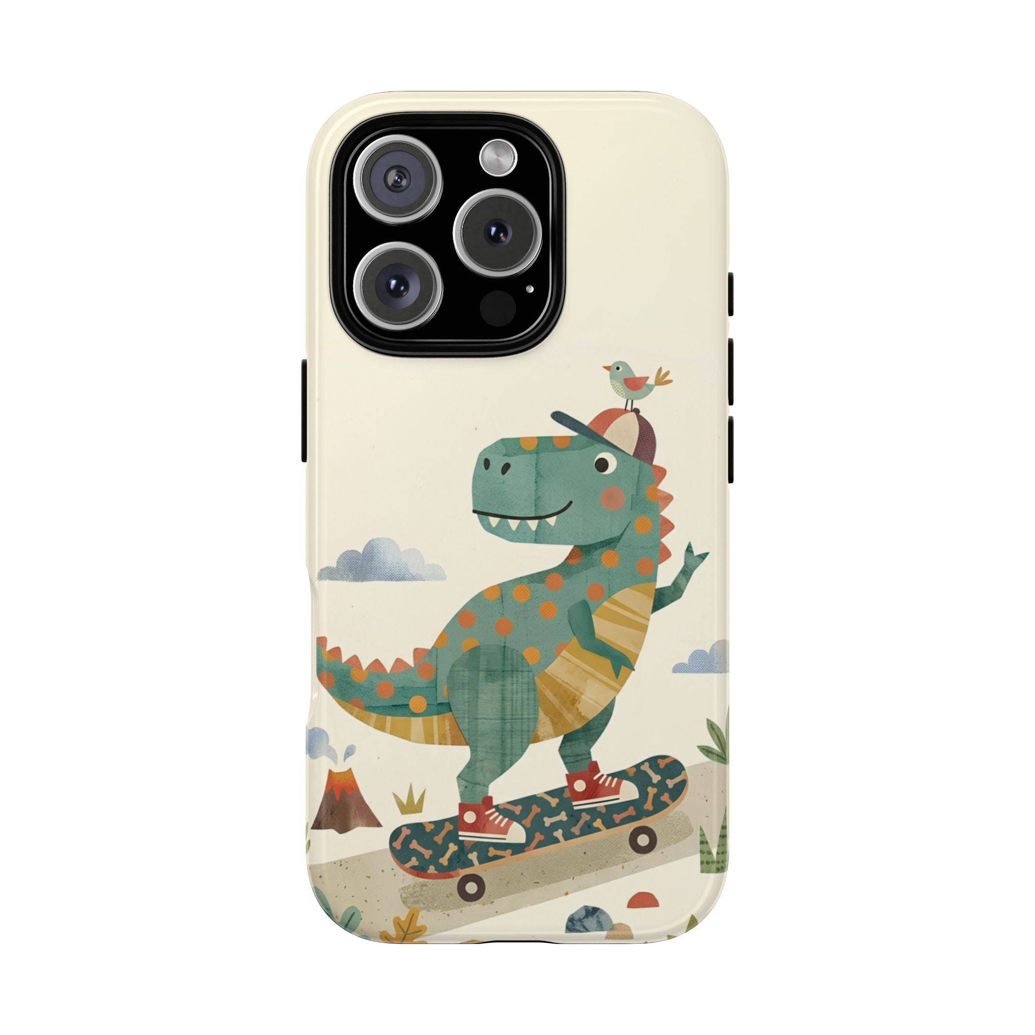 Cute Skateboarding Dinosaur Tough iPhone Case | Vintage Kid Aesthetic T Rex Cover