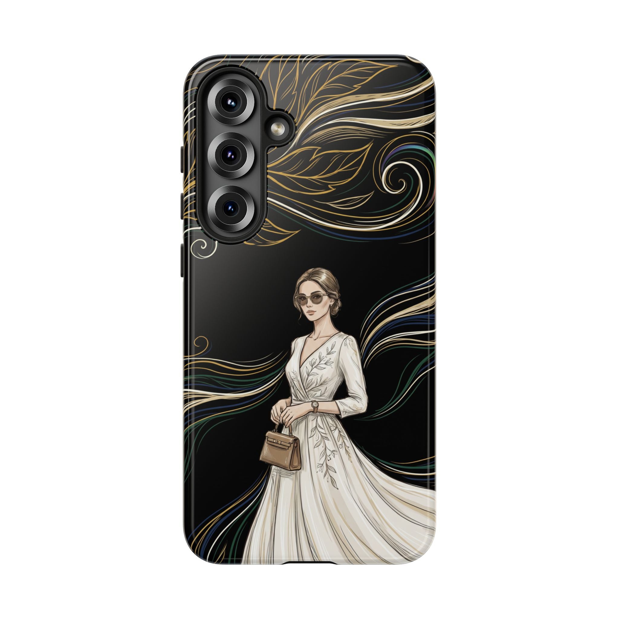 Elegant Woman Illustration Samsung Galaxy Phone Case | Vintage Bride in Flowing Gown