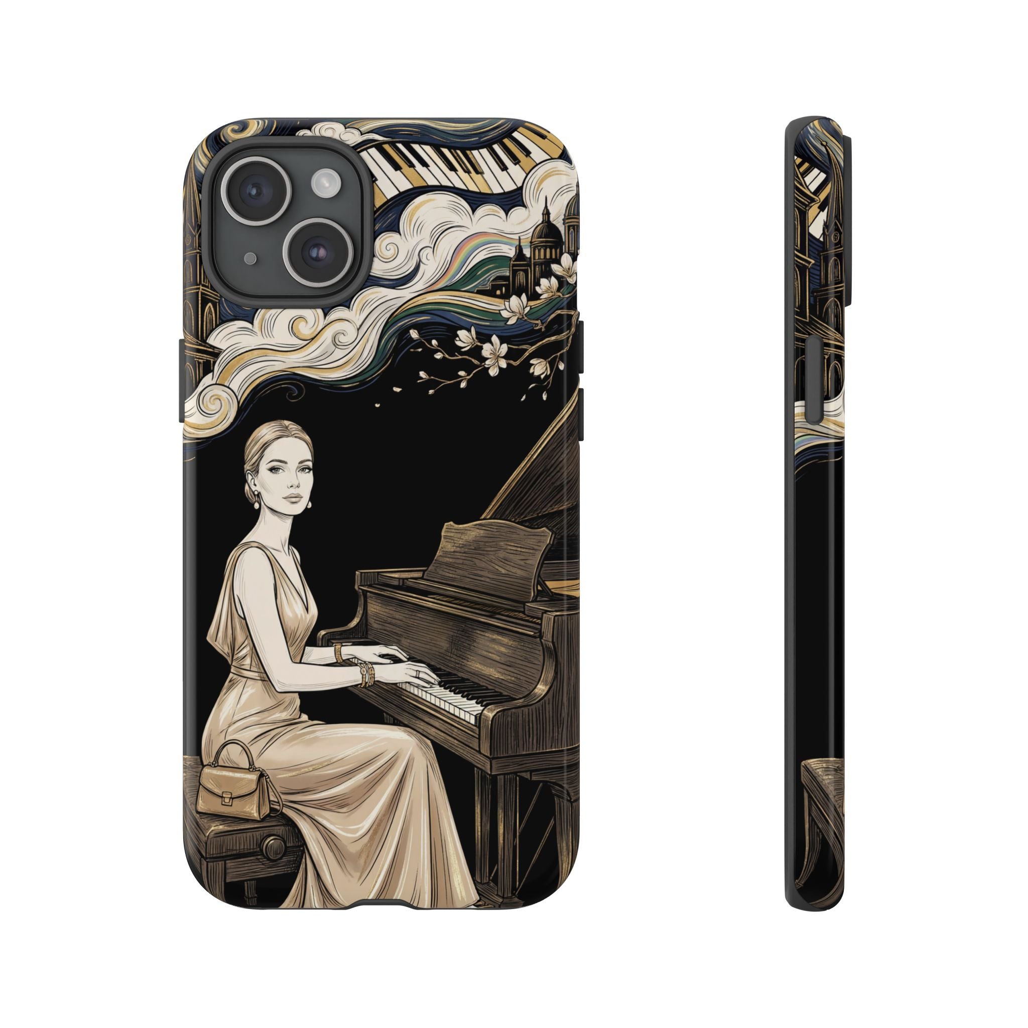 Elegant Piano Woman iPhone Case | Vintage Art Deco Music Design