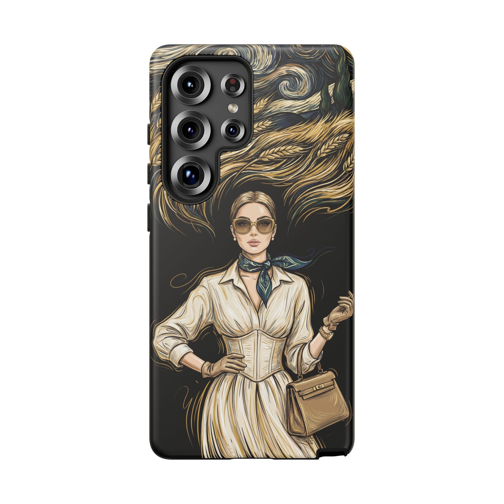 Vintage Elegance Samsung Galaxy Phone Case | Retro Woman with Flowing Golden Hair