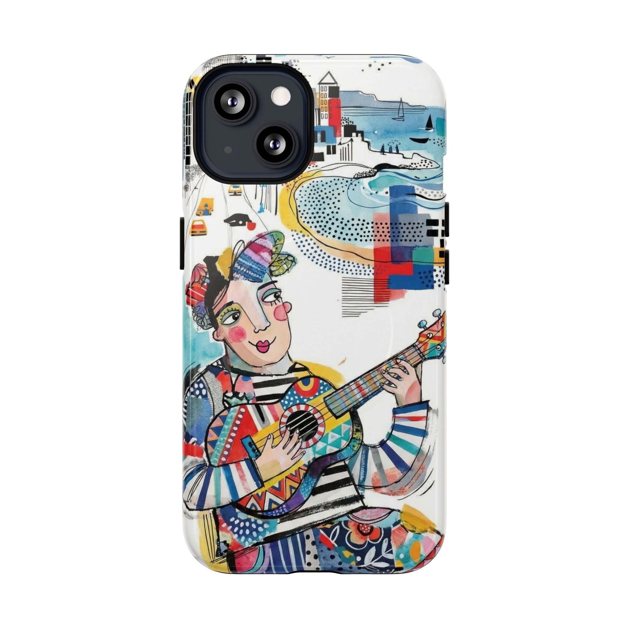 Artistic Musician MagSafe iPhone Case | Colorful Guitar Cityscape Tough Case