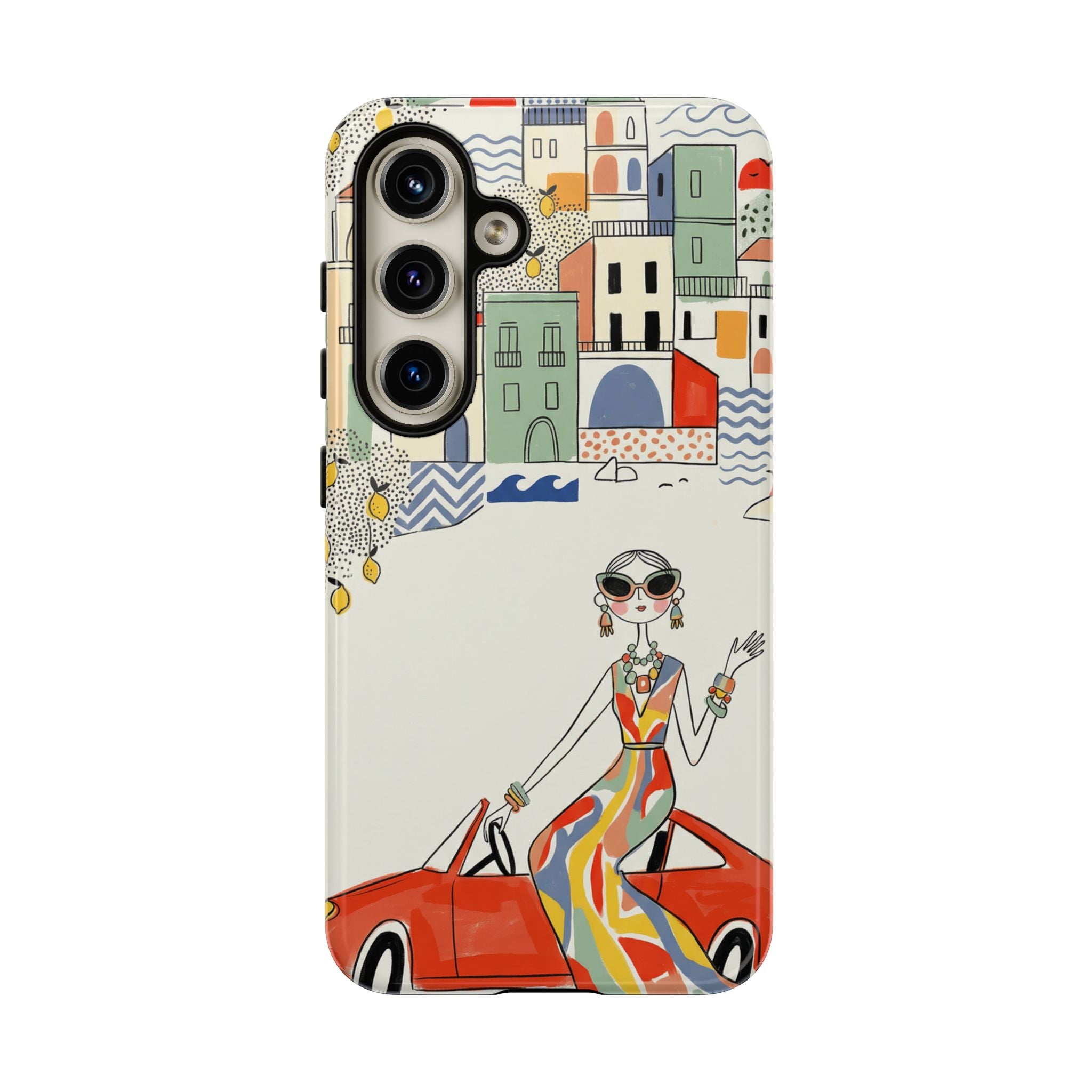 Stylish Riviera Samsung Galaxy Phone Case | Chic Retro Woman in Convertible Design