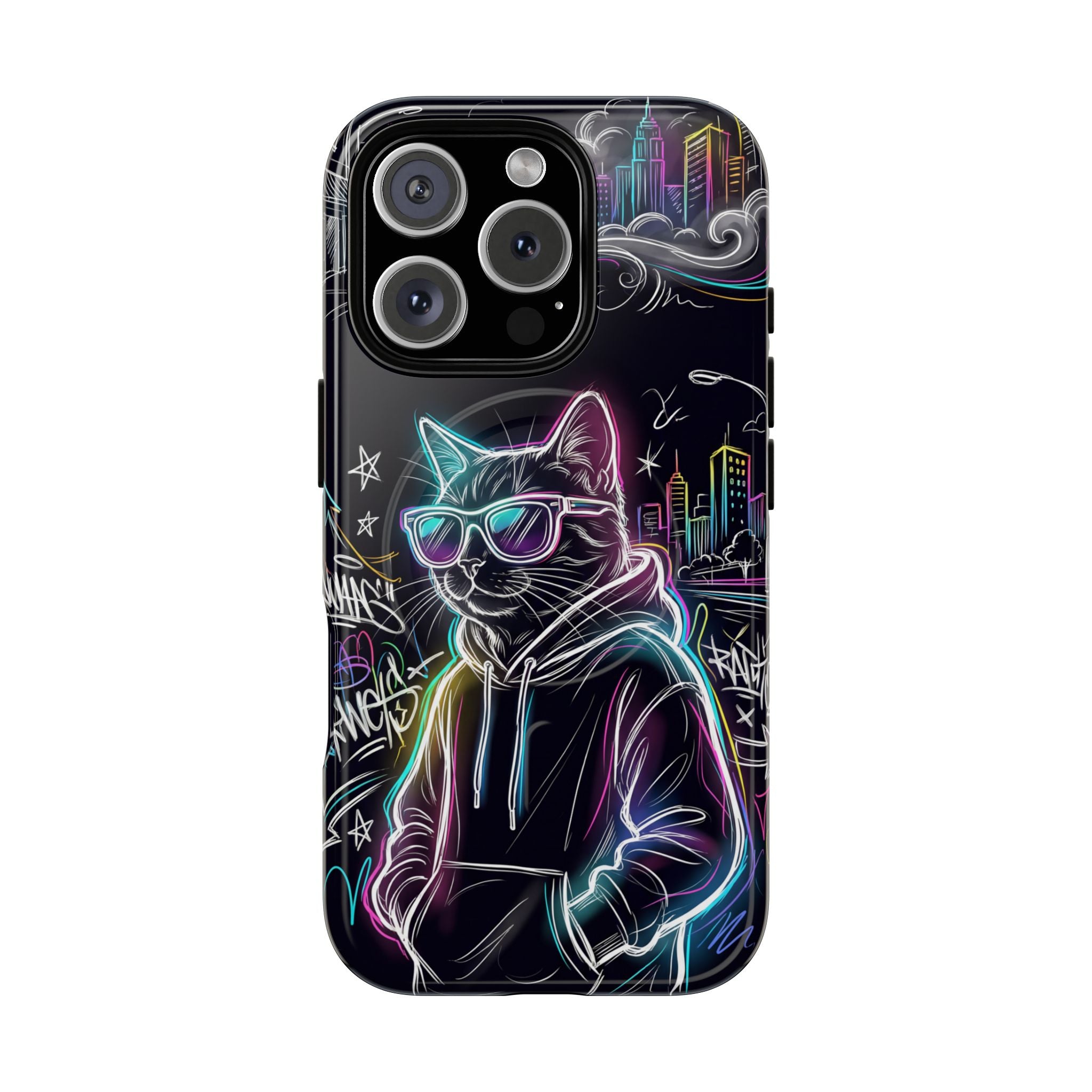 Cool Hoodie Neon Street Cat MagSafe iPhone Case