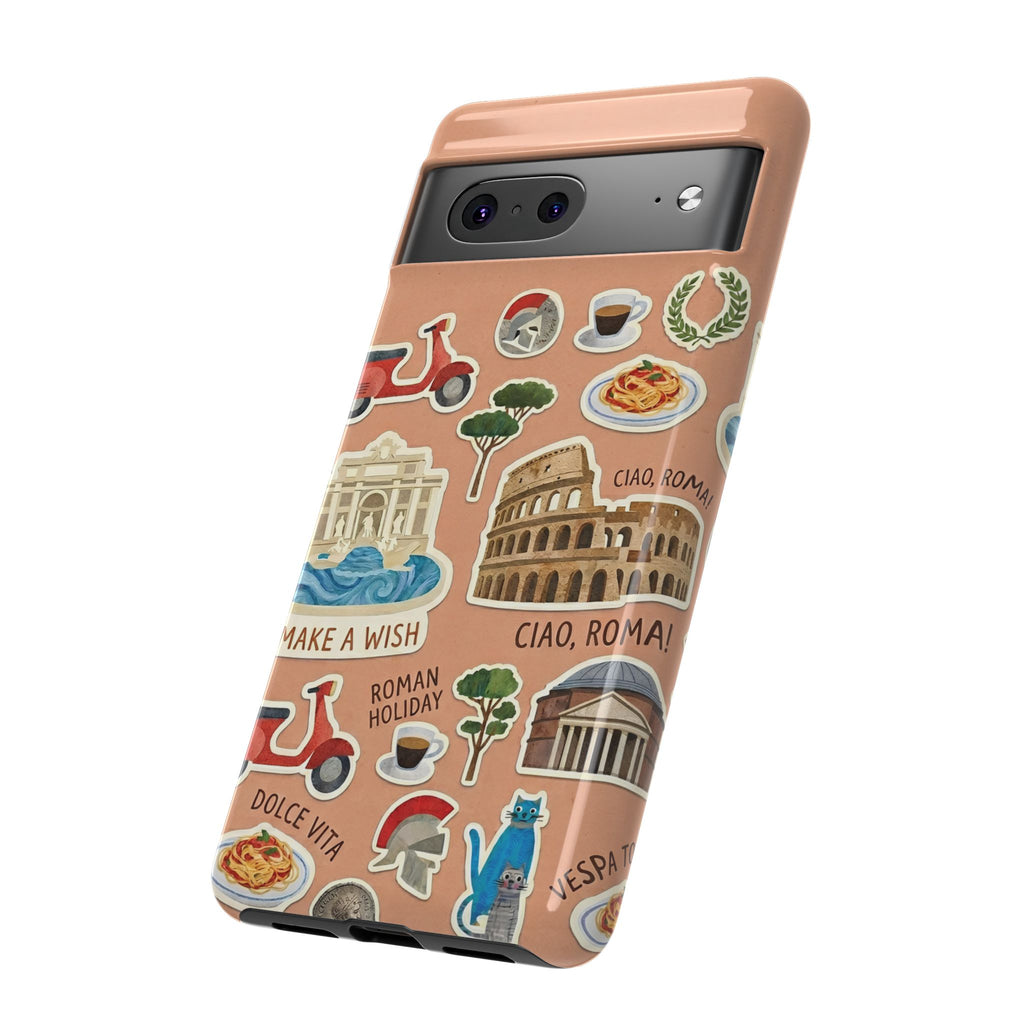Rome Italy Travel Tough Google Pixel Phone Case | Terracotta Scrapbook Sticker Cover