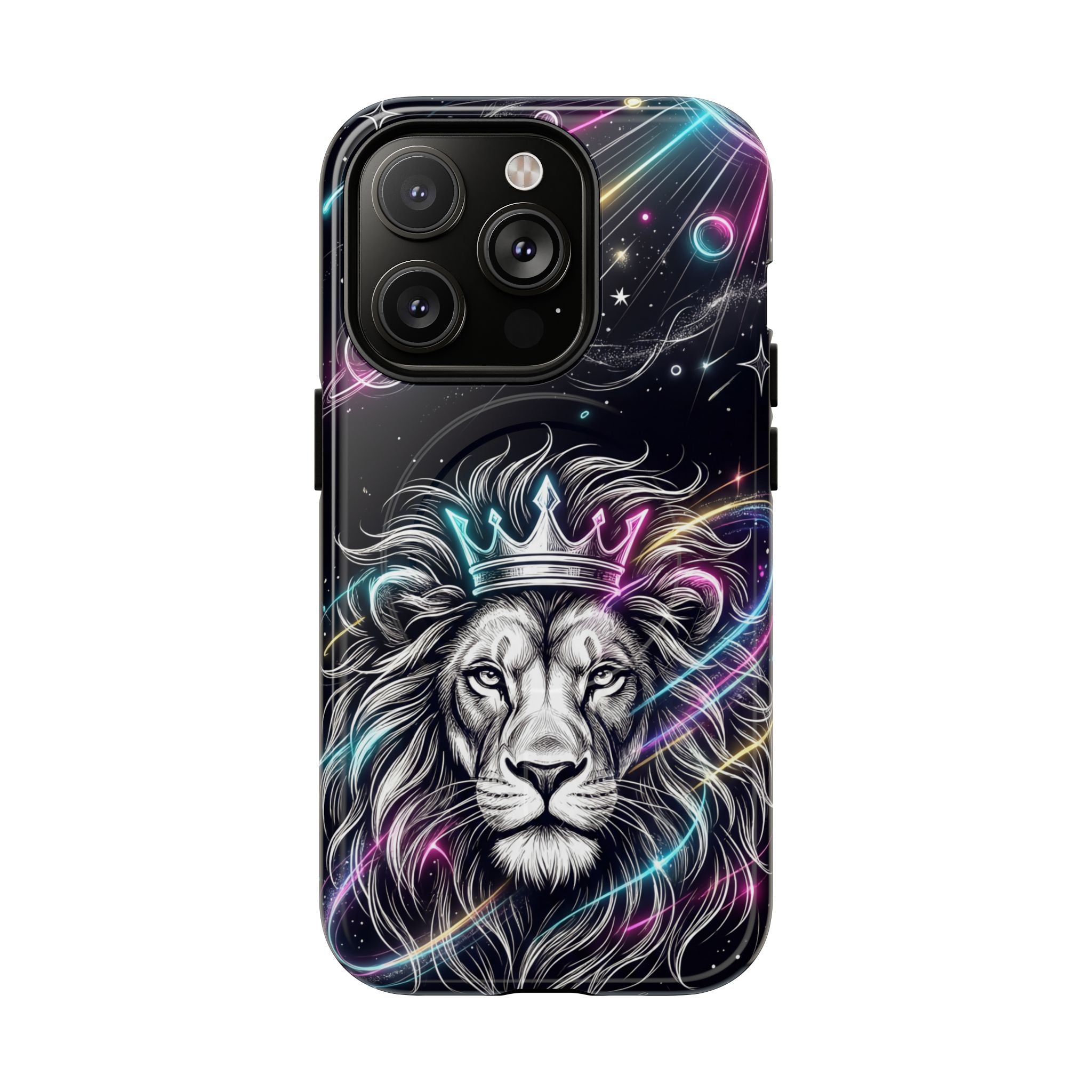 Galaxy Lion MagSafe iPhone Case | Neon Crowned Lion Protective Case