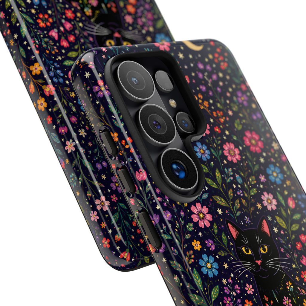 Celestial Black Cat Samsung Galaxy Phone Case | Whimsigoth Floral