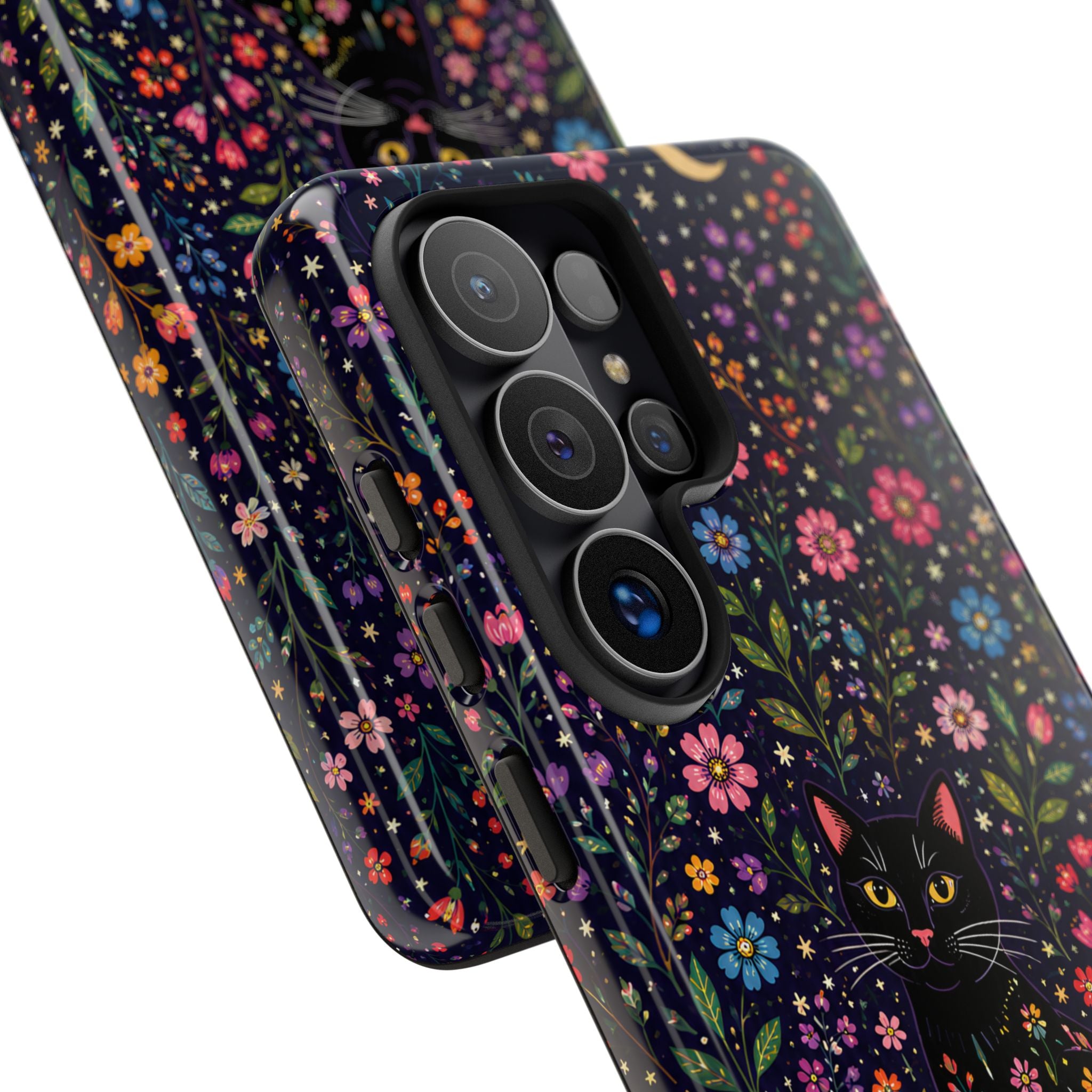Celestial Black Cat Samsung Galaxy Phone Case | Whimsigoth Floral