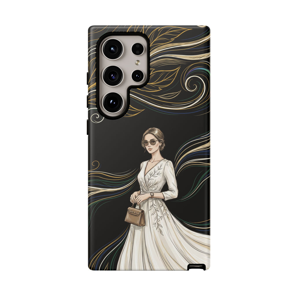 Elegant Woman Illustration Samsung Galaxy Phone Case | Vintage Bride in Flowing Gown