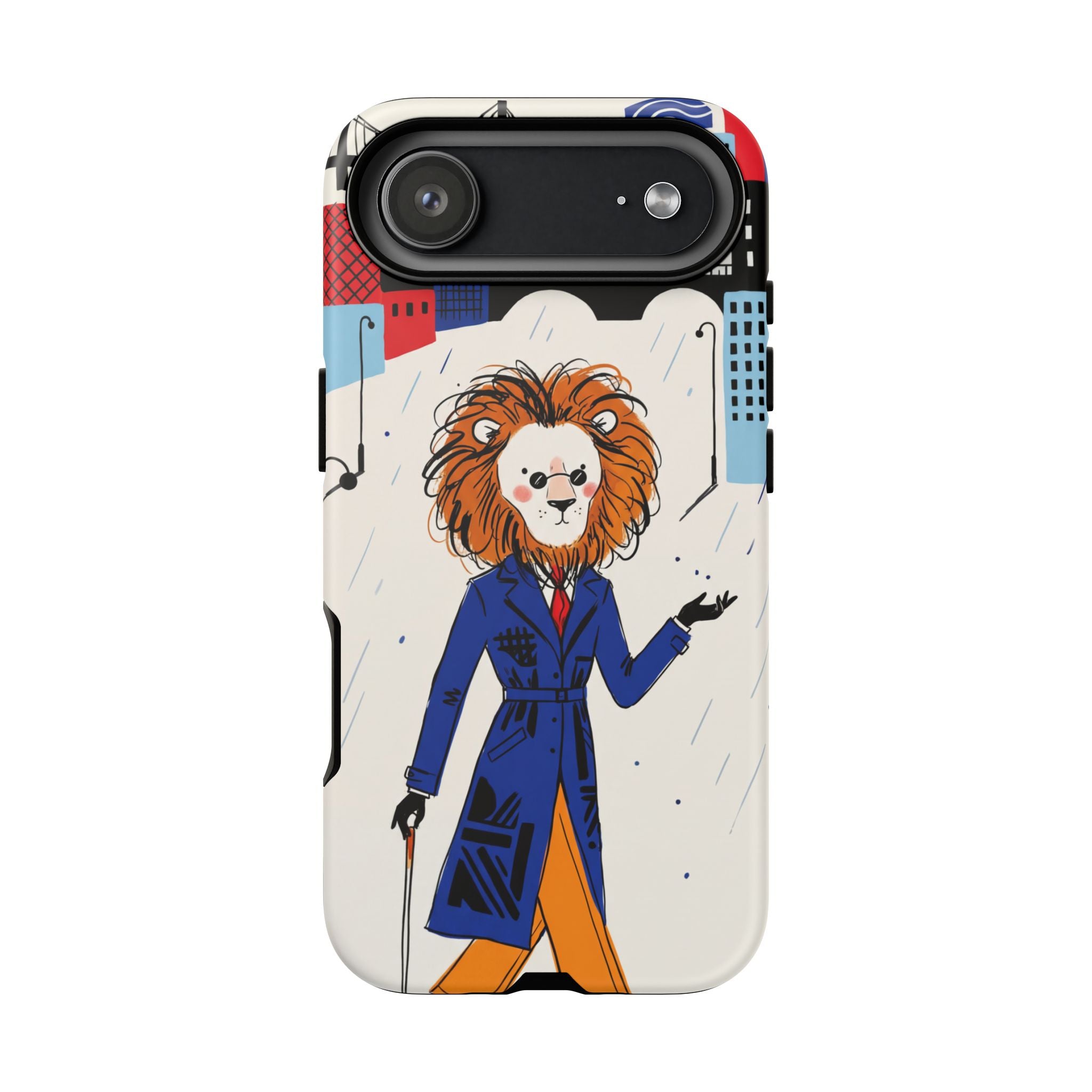 Lion Gentleman iPhone Case | Dapper Lion in City Rain