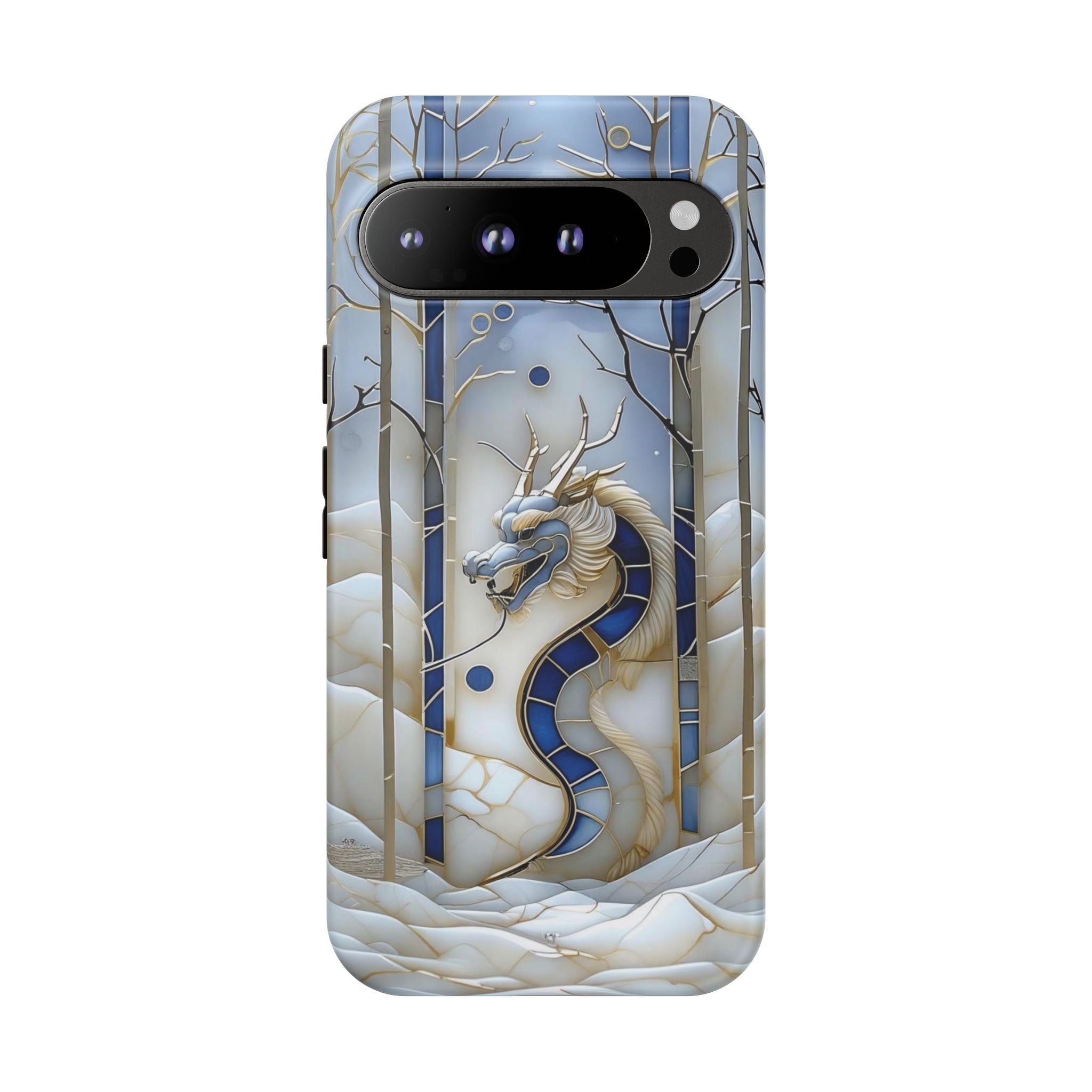 Dragon Stained Glass Google Pixel Case — Blue Winter Forest Protective Cover