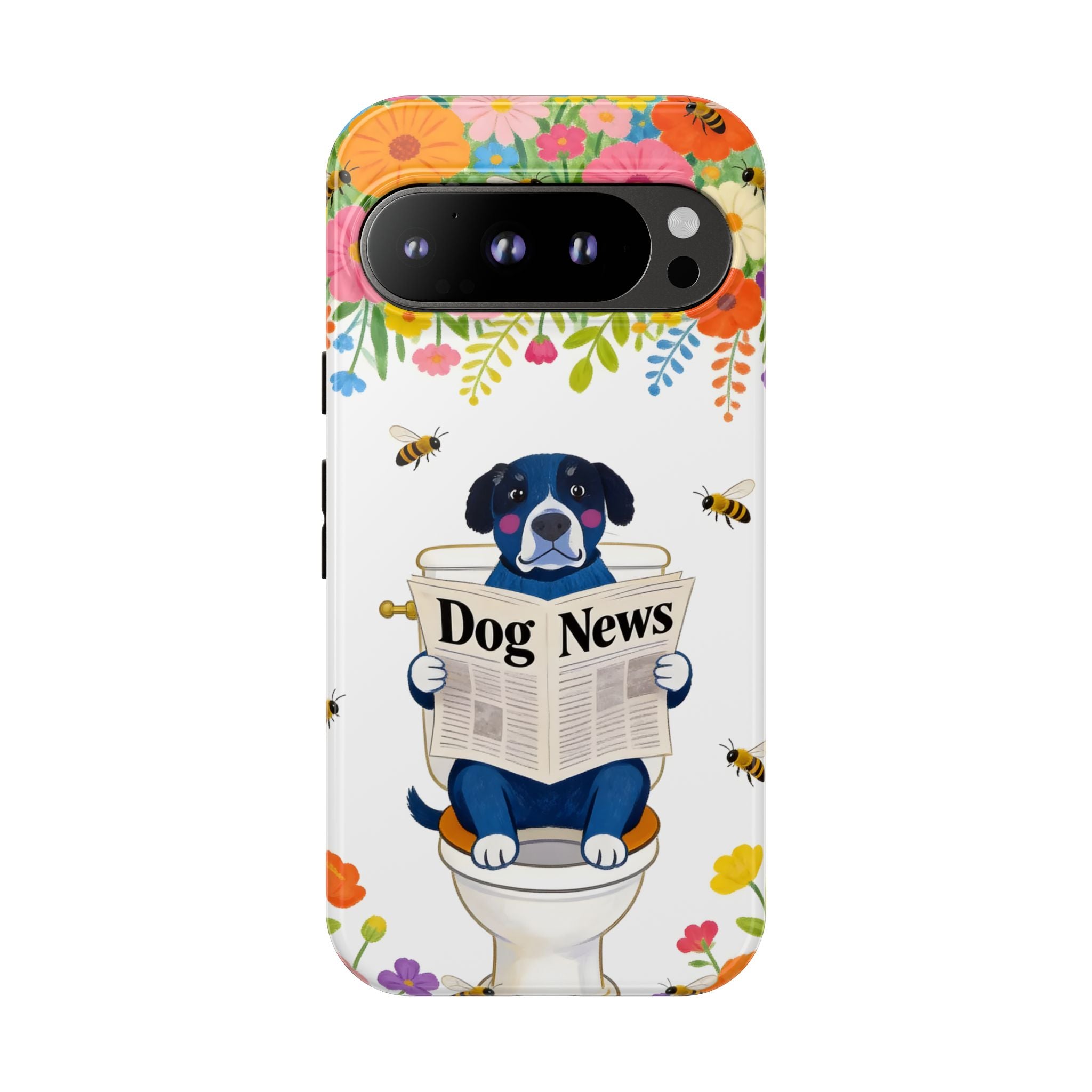 Dog News Floral Google Pixel Phone Case | Cute Dog on Toilet Pattern, Spring Floral