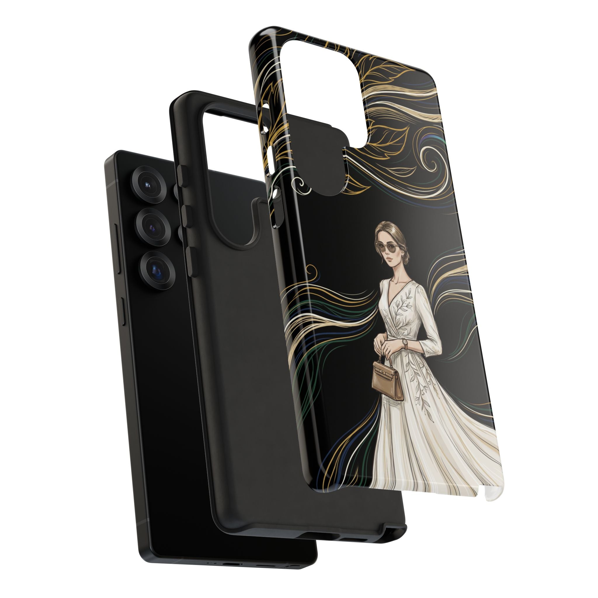 Elegant Woman Illustration Samsung Galaxy Phone Case | Vintage Bride in Flowing Gown