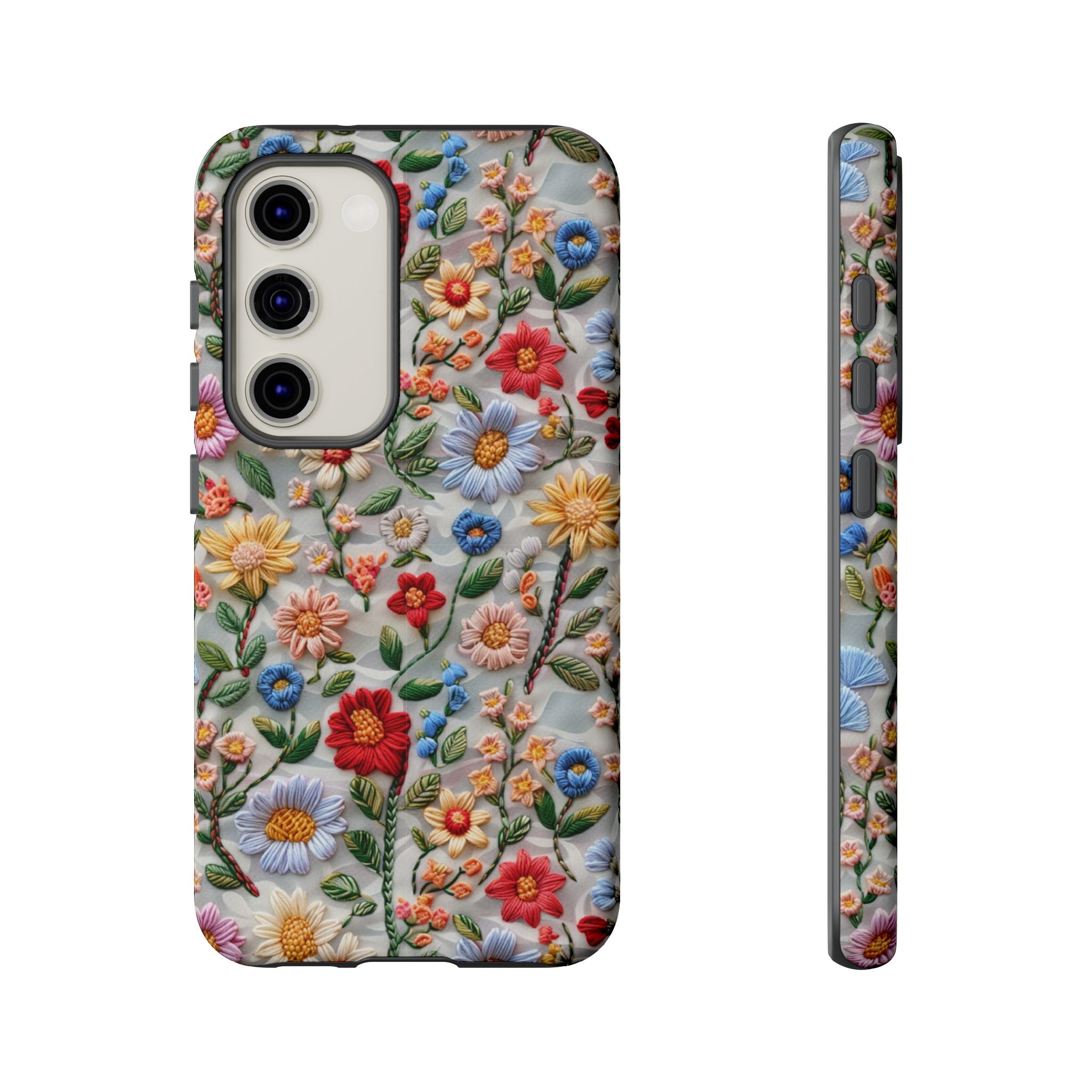 Floral Embroidered Pattern Tough Samsung Galaxy Case — Colourful Daisy & Wildflower Design