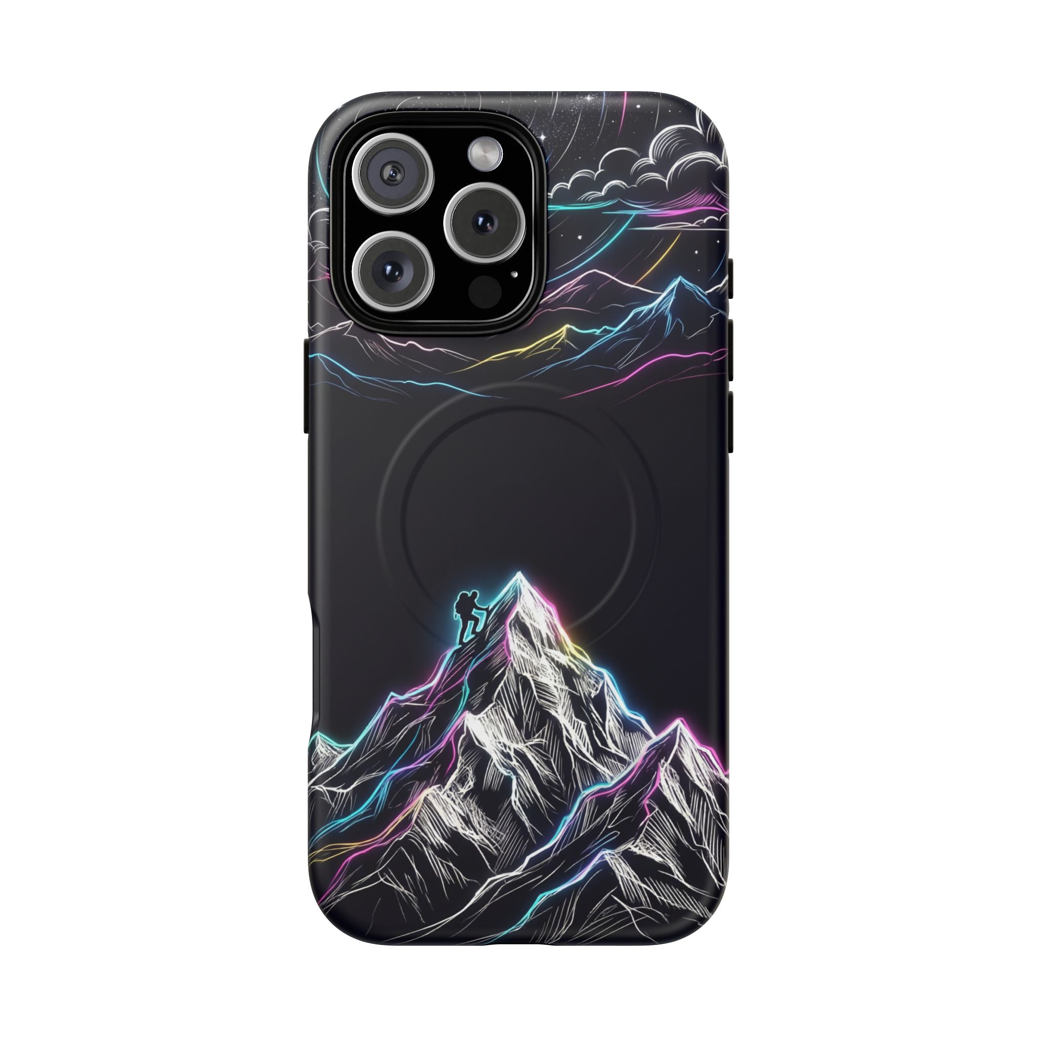 Mount Everest Neon MagSafe iPhone Case | Dark Cosmic Climber Protective Cover