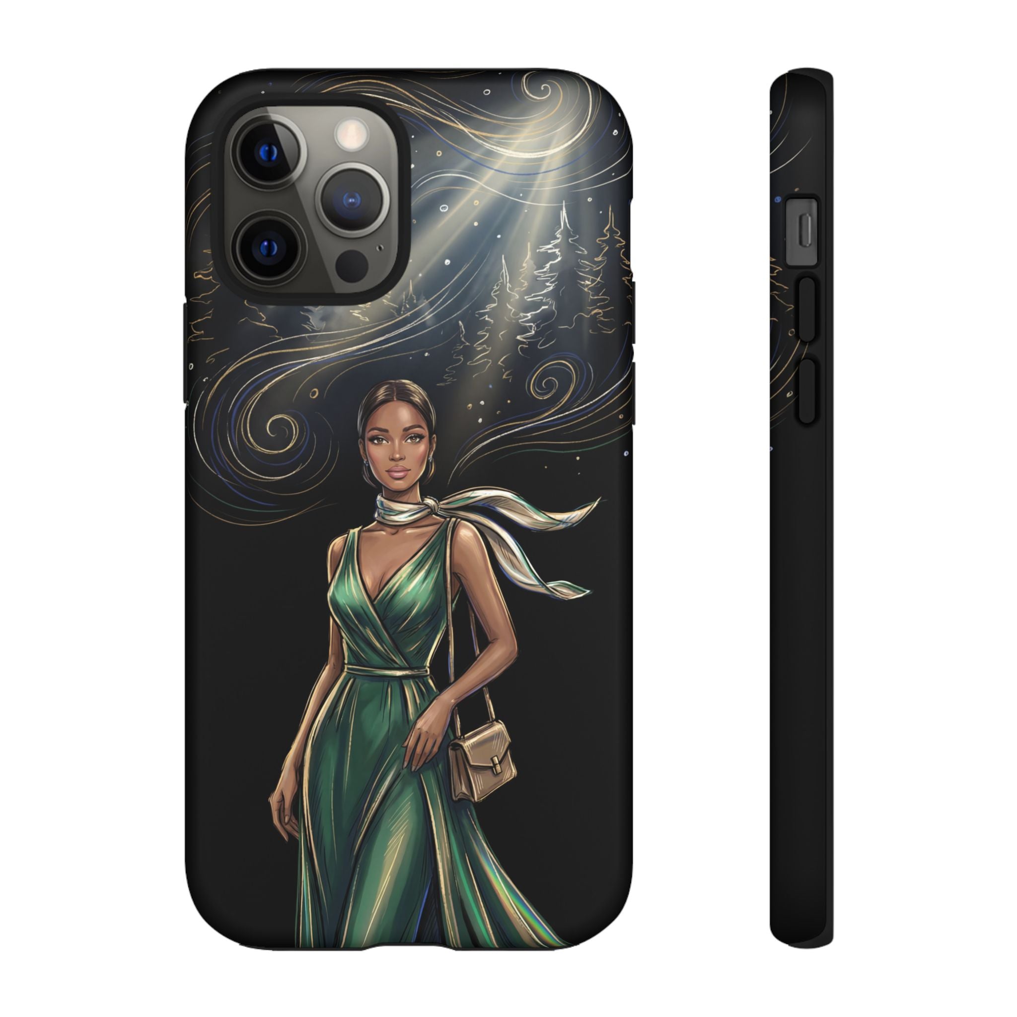 Elegant Woman in Green Dress Art Protective Tough iPhone Case