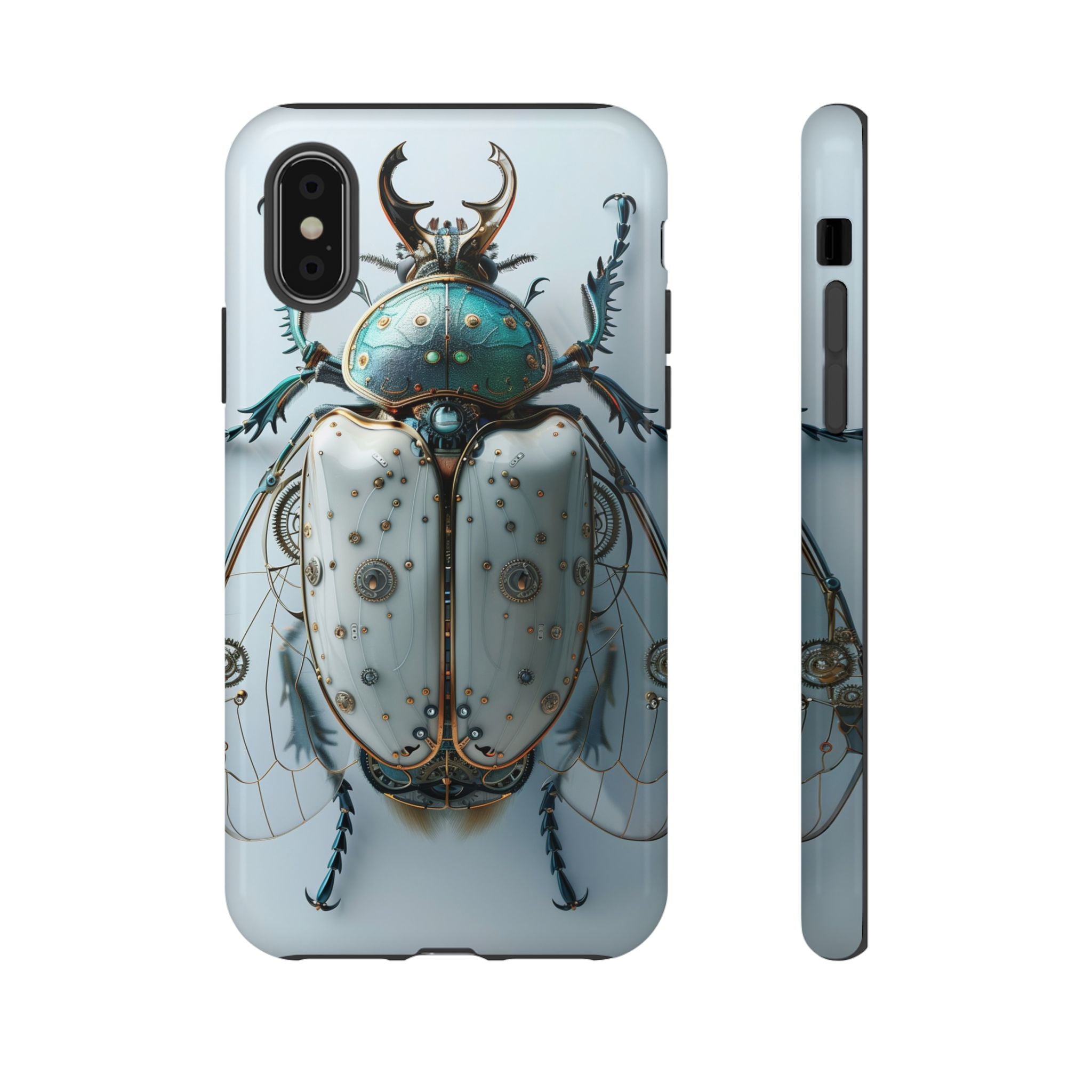 Steampunk White Beetle Protective Tough iPhone Case