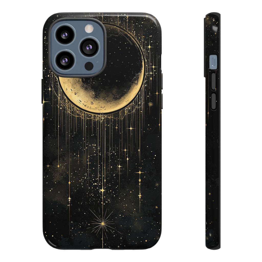Moonlit Crescent Tough iPhone Case | Gold Stars Night Sky