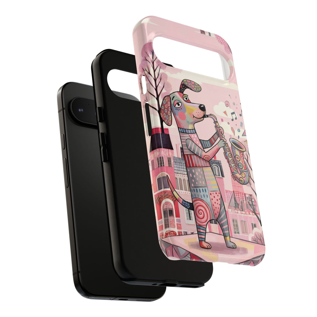 Saxophone Dog Google Pixel Phone Case | Cute Pink Musical Art Protective Case