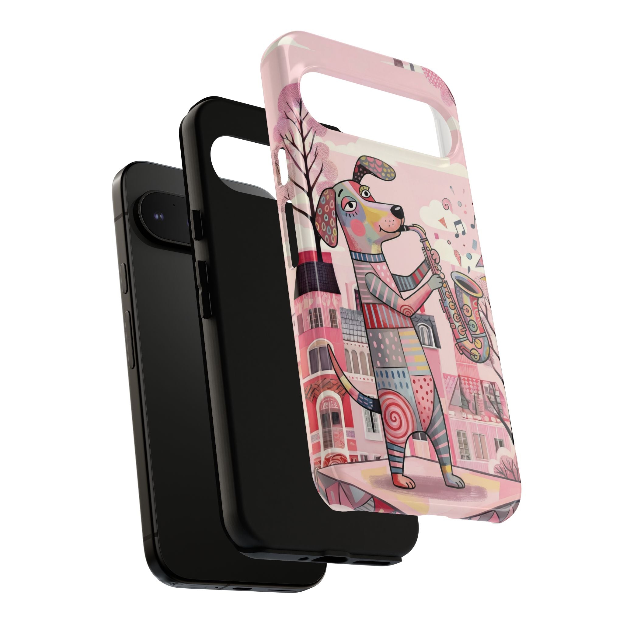 Saxophone Dog Google Pixel Phone Case | Cute Pink Musical Art Protective Case