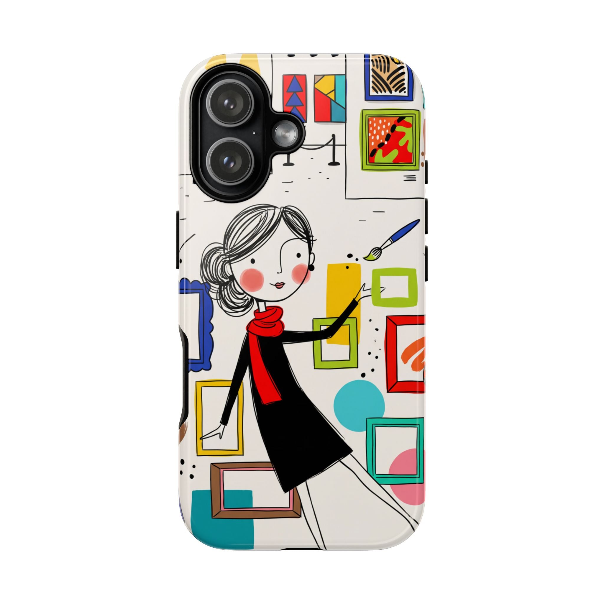 Cover per iPhone con illustrazione di galleria d'arte | Design con donna e cornici carine