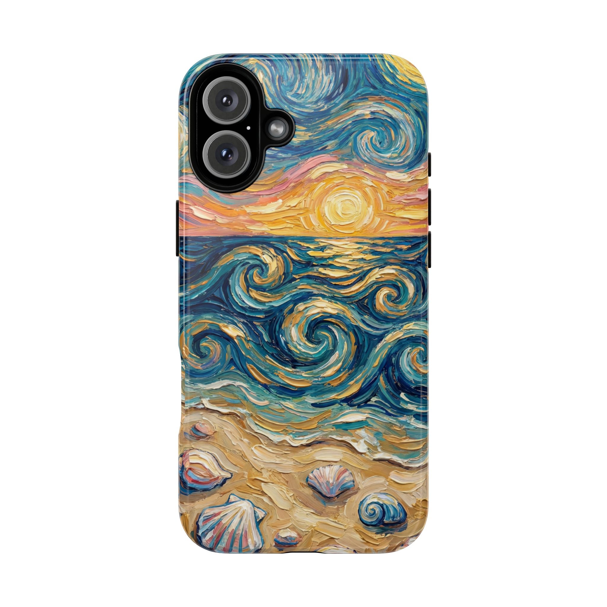 Sea Sunset iPhone Case — Van Gogh‑Style Beach Waves with Shells
