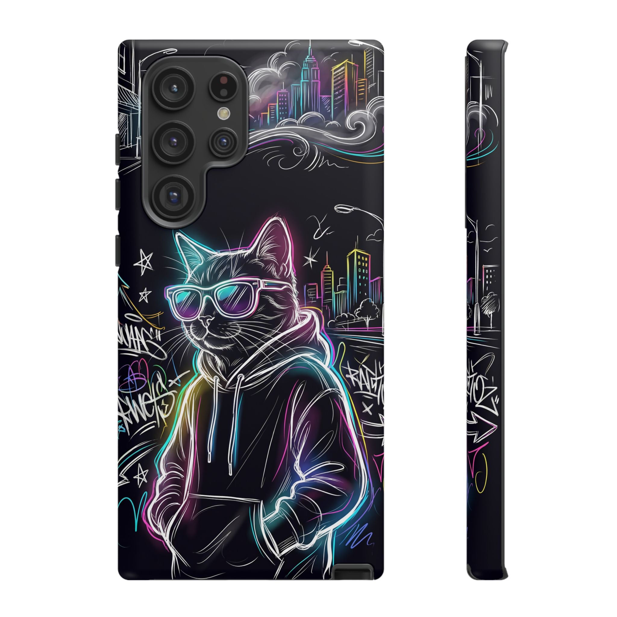 Cool Hoodie Neon Street Cat Samsung Galaxy Phone Case