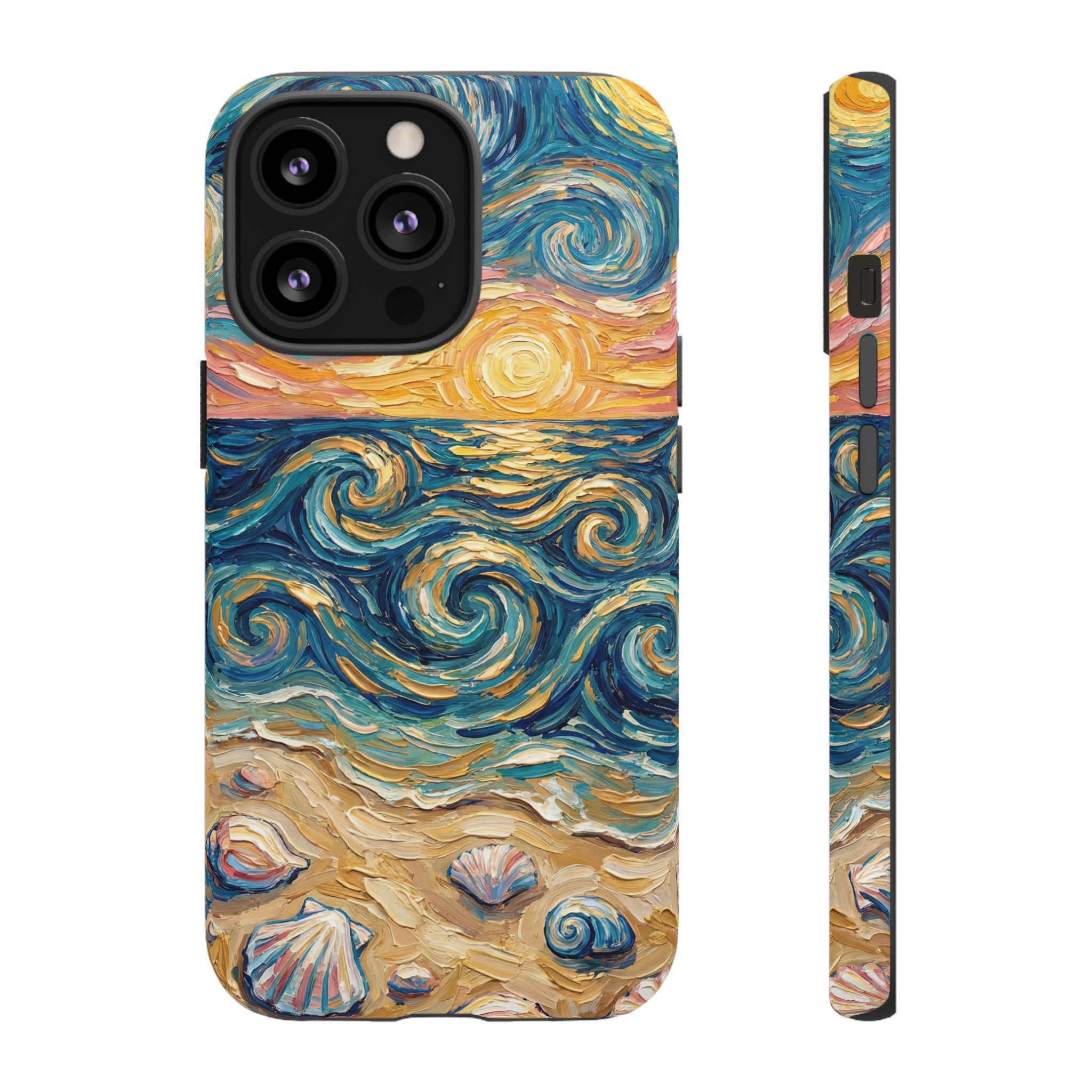 Sea Sunset iPhone Case — Van Gogh‑Style Beach Waves with Shells