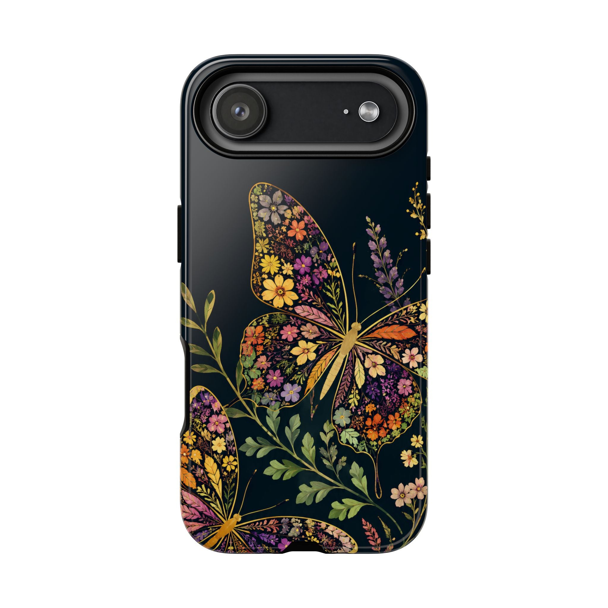 Floral Butterfly Tough iPhone Case | Cute Cottagecore Gold Lavender Cover
