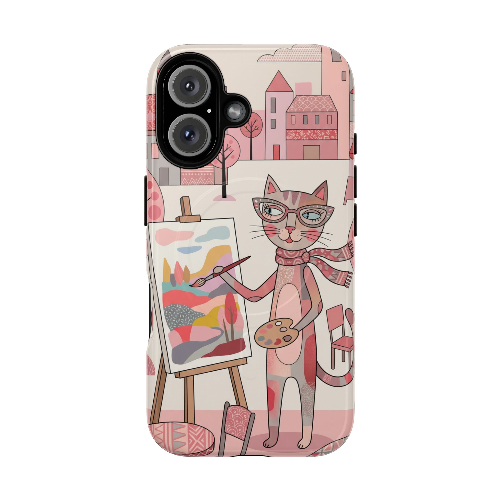 Artistic Cat MagSafe iPhone Case | Painter Kitty Illustration Tough Case