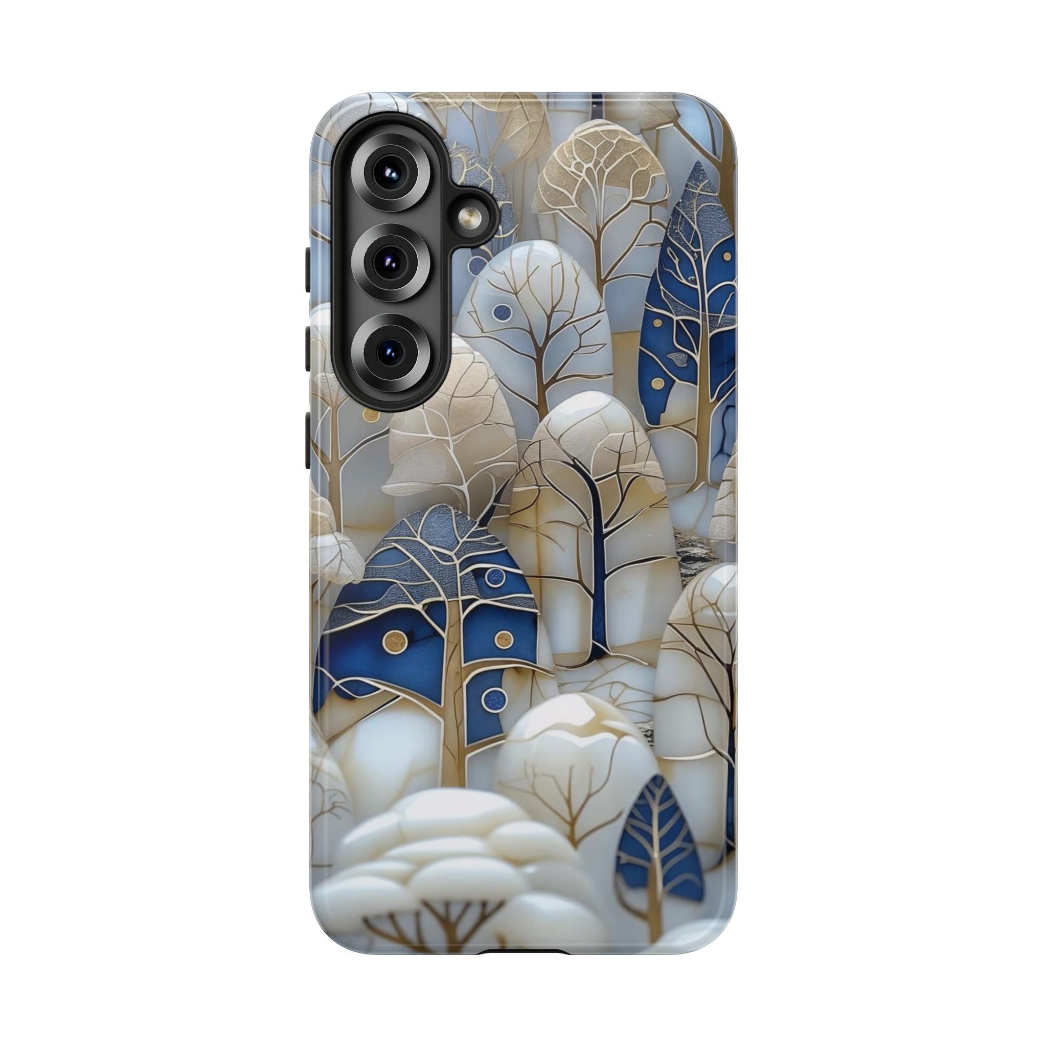 Blue Gold Winter Forest Samsung Galaxy Case — Elegant Tree Pattern Tough Case