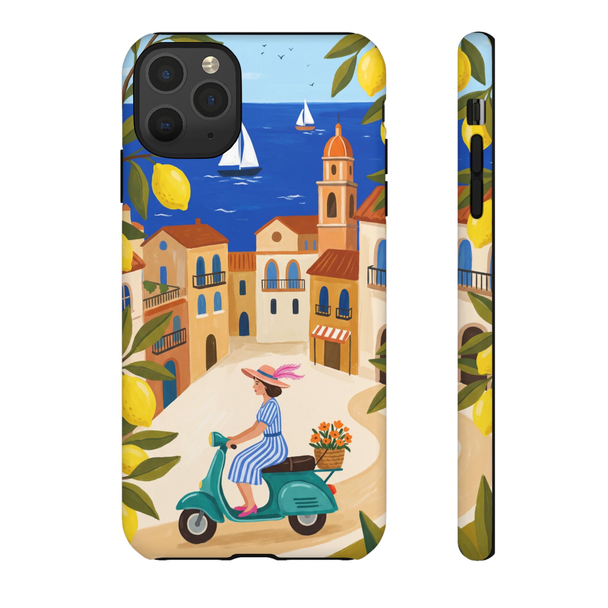 Mediterranean Scooter iPhone Case | Coastal Lemon Grove Design
