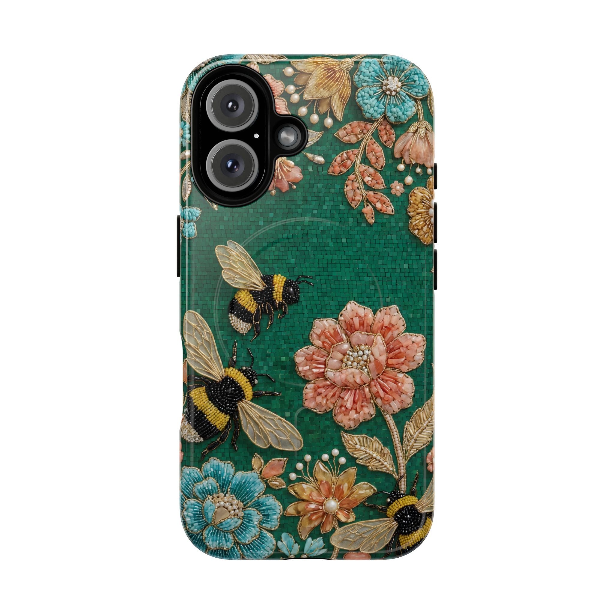 Floral Bumblebee Tough MagSafe iPhone Case | Protective Botanical Phone Cover