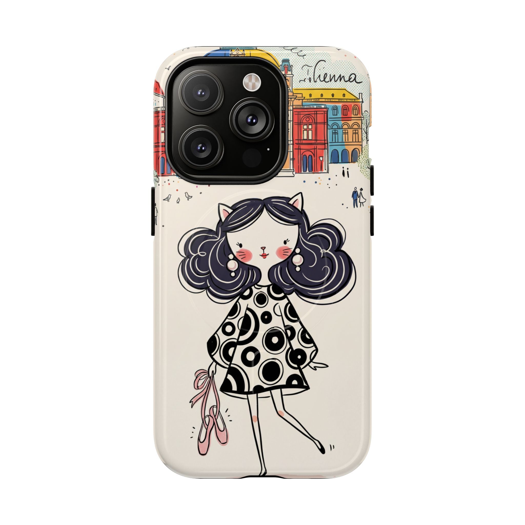 Cute Parisian Cat Girl MagSafe iPhone Case | Ballet Slippers Illustration Tough Case