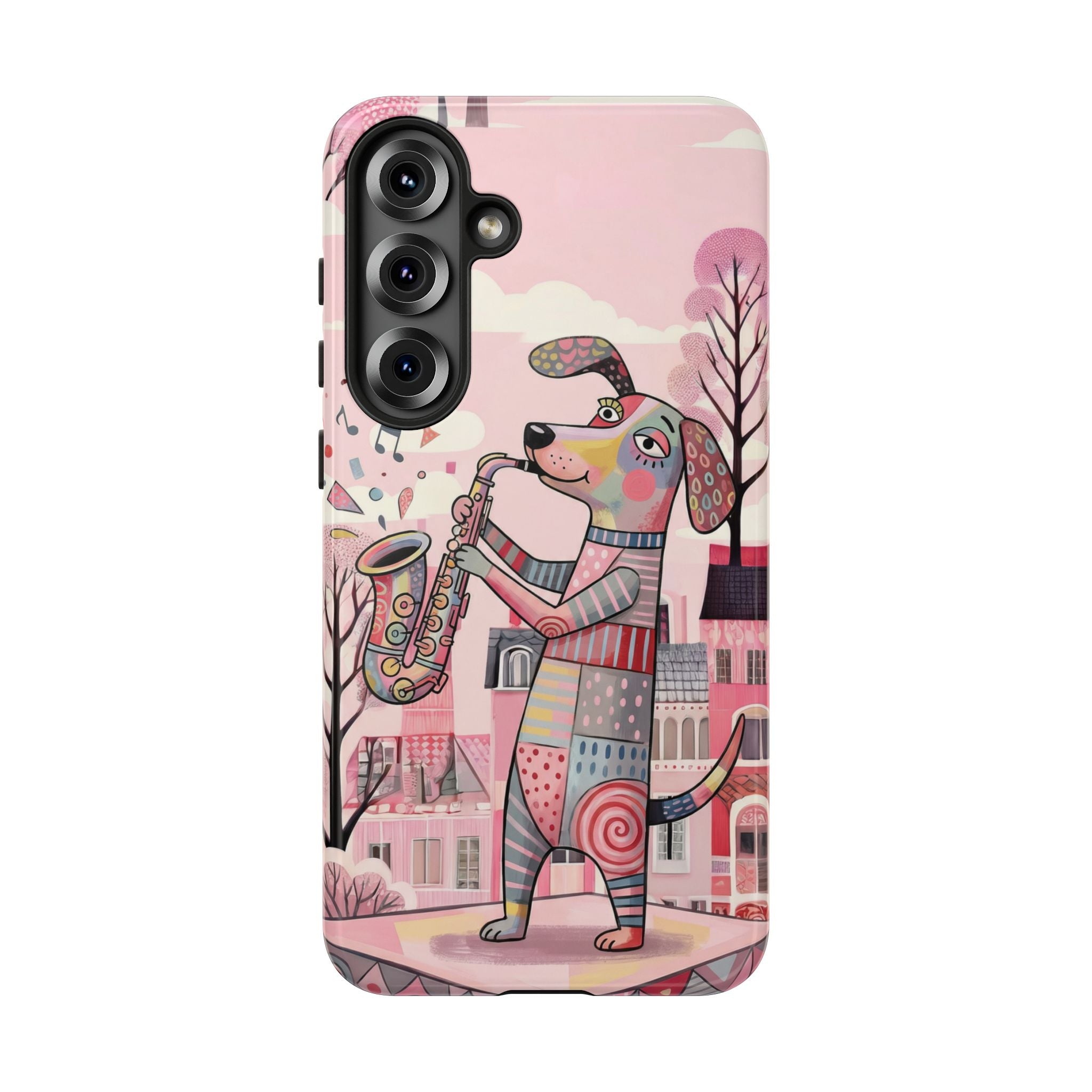 Saxophone Dog Samsung Galaxy Phone Case | Cute Pink Musical Art Protective Case