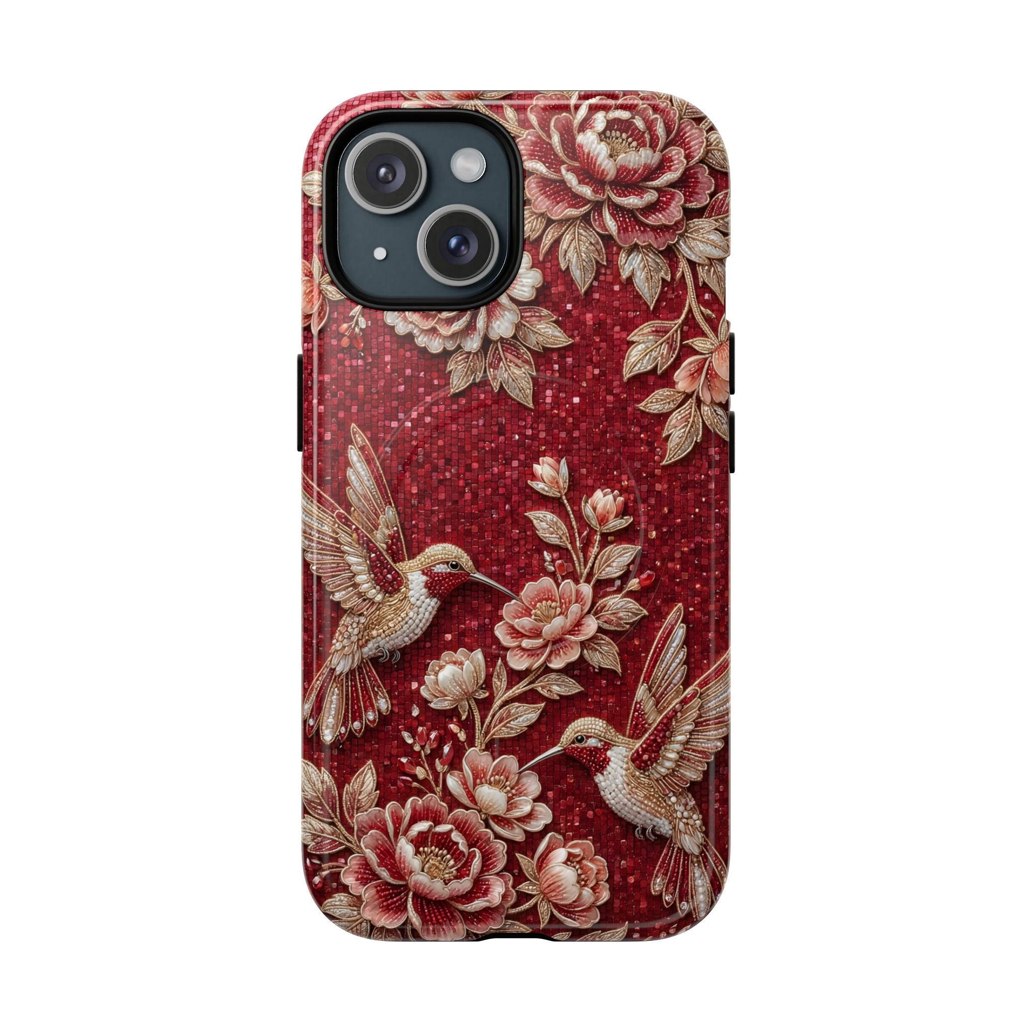 Floral Hummingbird Tough Case | Vintage Red MagSafe iPhone Case