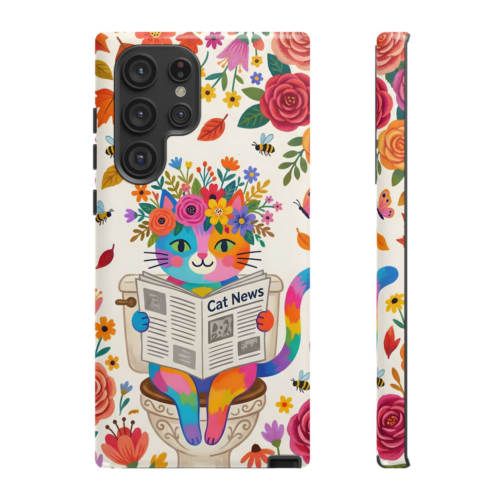 Floral Rainbow Cat Samsung Galaxy Phone Case | Cat News Design